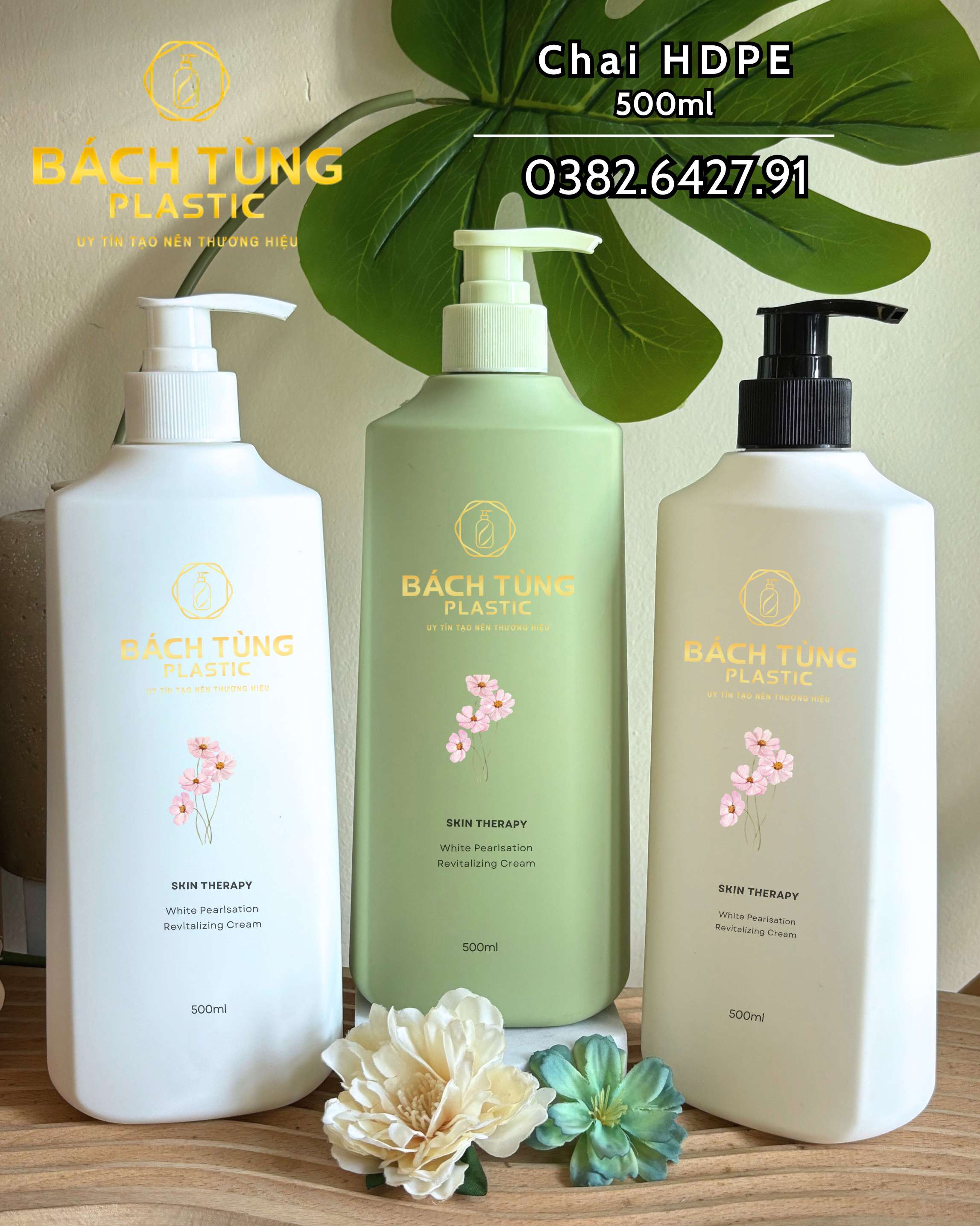 CHAI HDPE 500ML DÁNG NGANG – XANH | TRẮNG – CỔ FI28