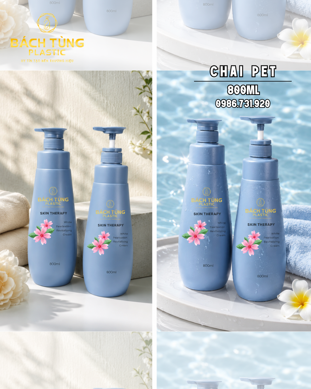 Chai HDPE - Dáng Bầu - 800ml – Màu Xanh