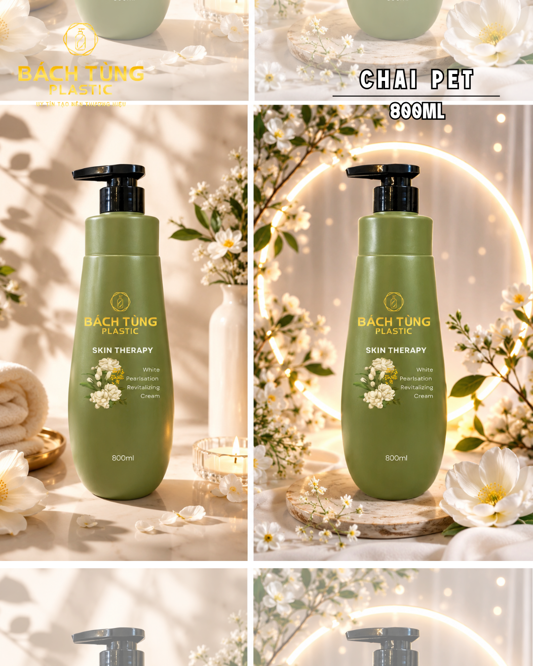  Chai HDPE Dáng Bầu Dung Tích Lớn 800ml - Màu Xanh Lá
