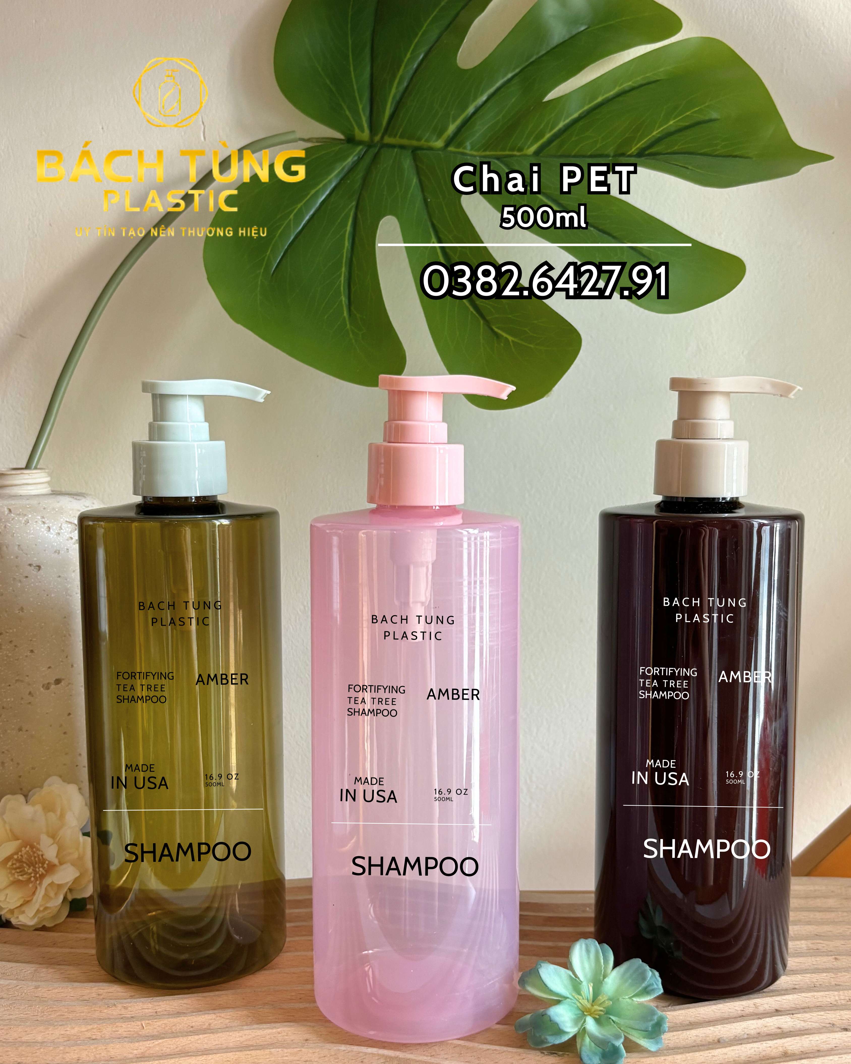 CHAI PET 500ML VAI NGANG – FI28 | HỒNG | XANH | TRONG | NÂU