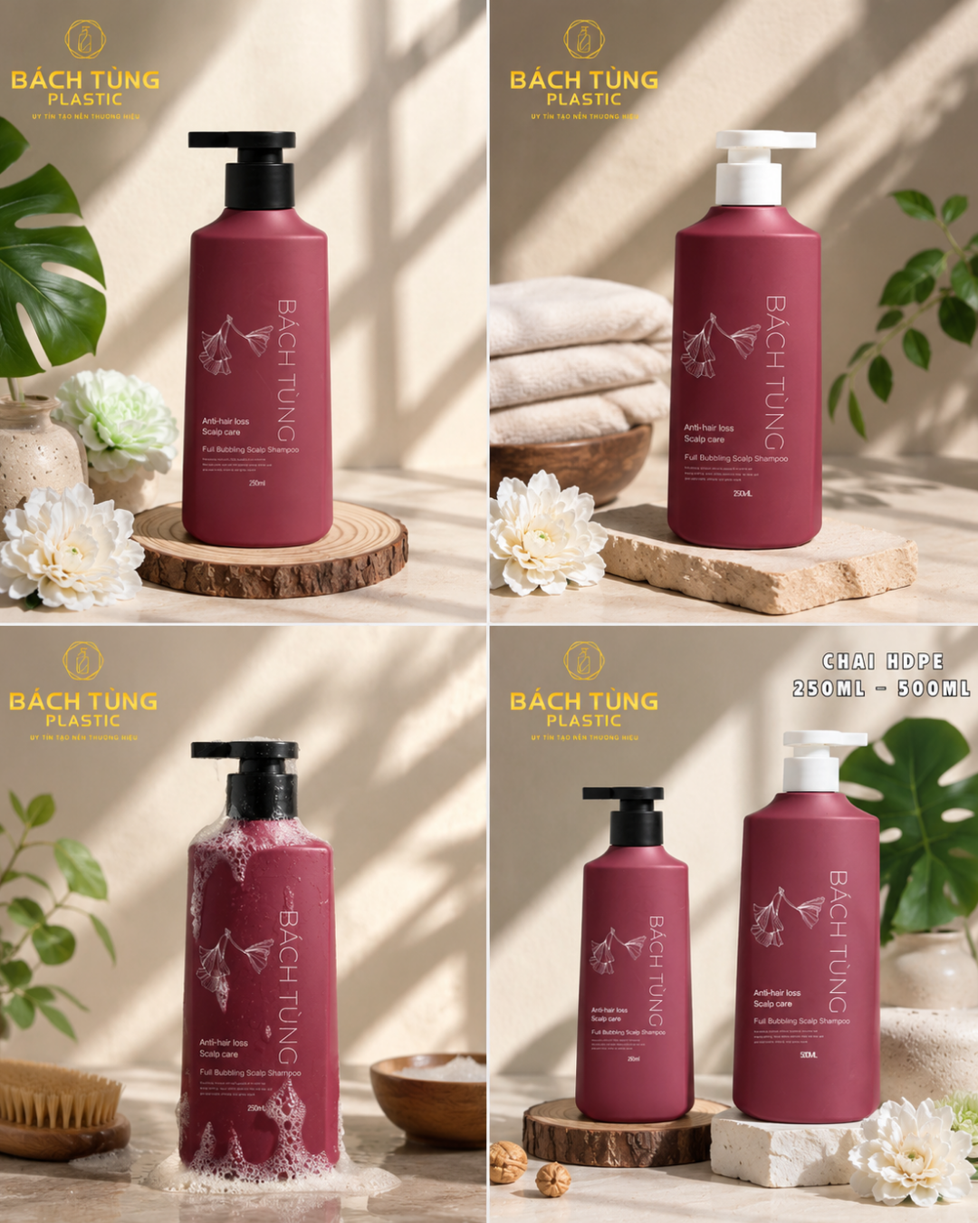 CHAI ĐẤT HDPE 250ML & 500ML MÀU ĐỎ ĐÔ