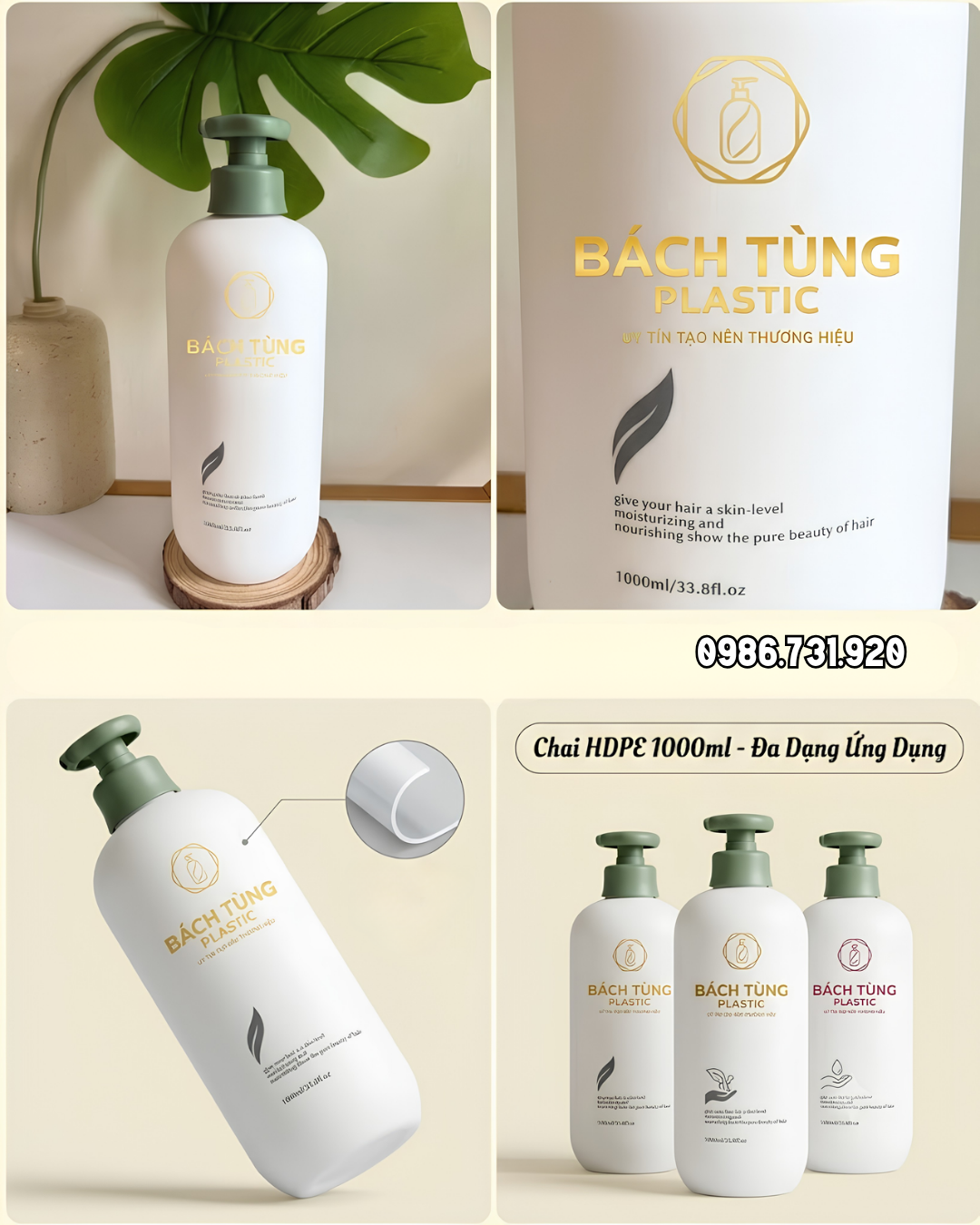 CHAI HDPE DÁNG BẦU DÀI 1000ML – MÀU TRẮNG SỨ – KẾT HỢP VÒI NHẤN FI28