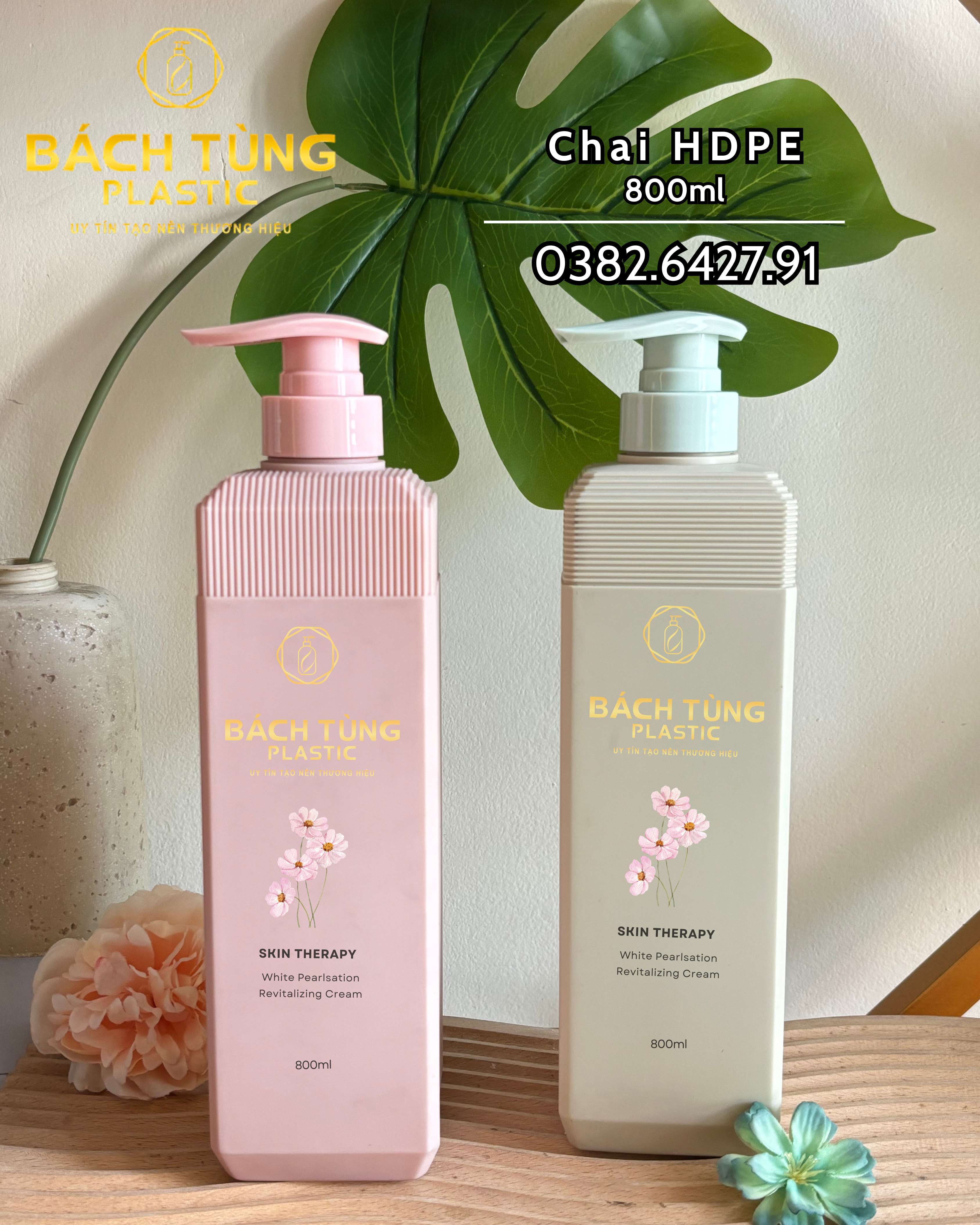 CHAI HDPE DÁNG VUÔNG CAO 800ML – FI33 | HỒNG | BE