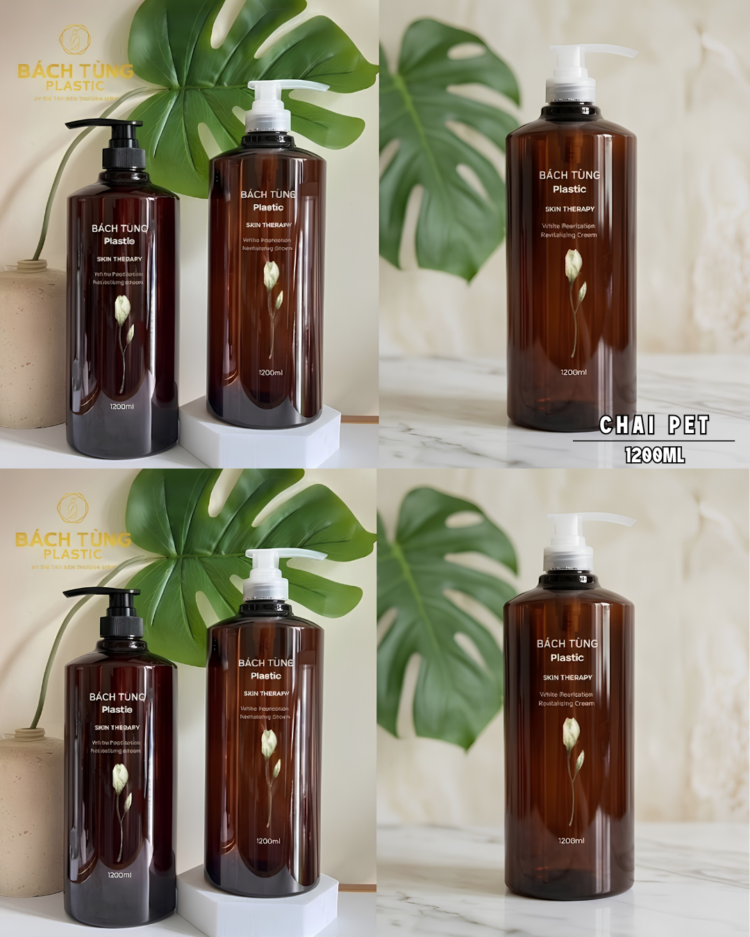 CHAI PET DÁNG TRÒN DÀI 1200ML – MÀU NÂU – VAI NGANG – CỔ FI33