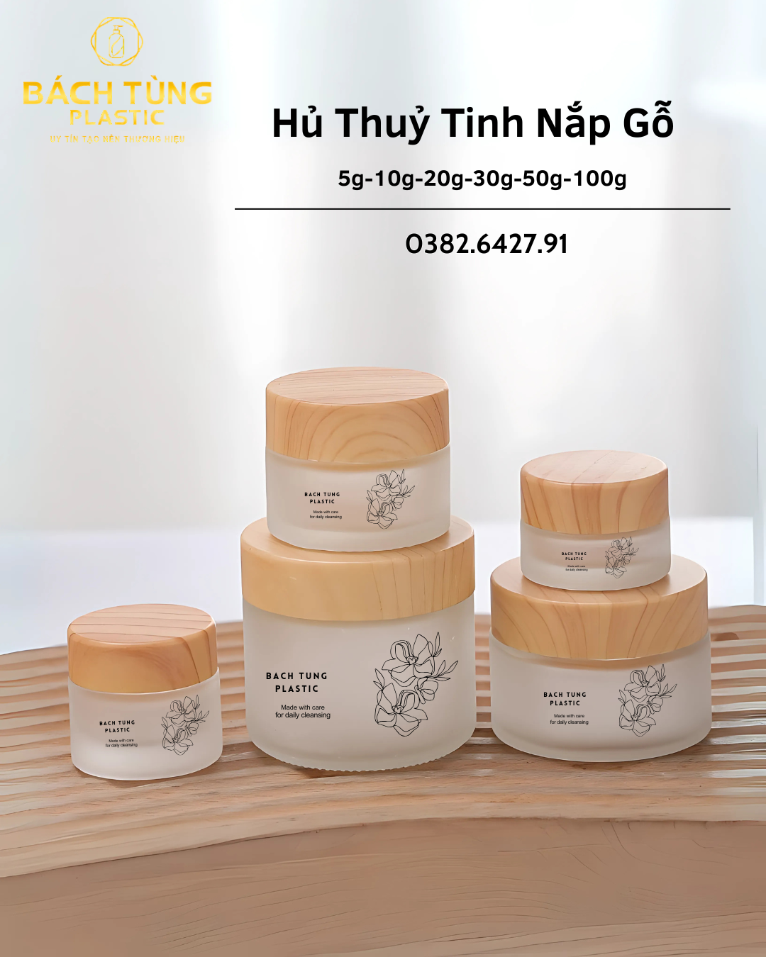 HŨ THỦY TINH DÁNG MỜ NẮP GỖ