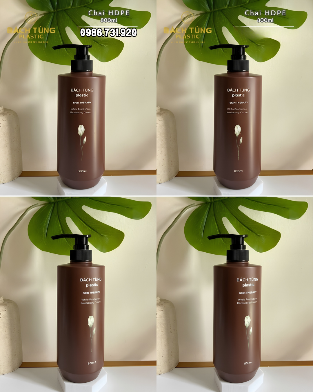 CHAI HDPE DÁNG BẦU 800ML – MÀU NÂU – CỔ FI33