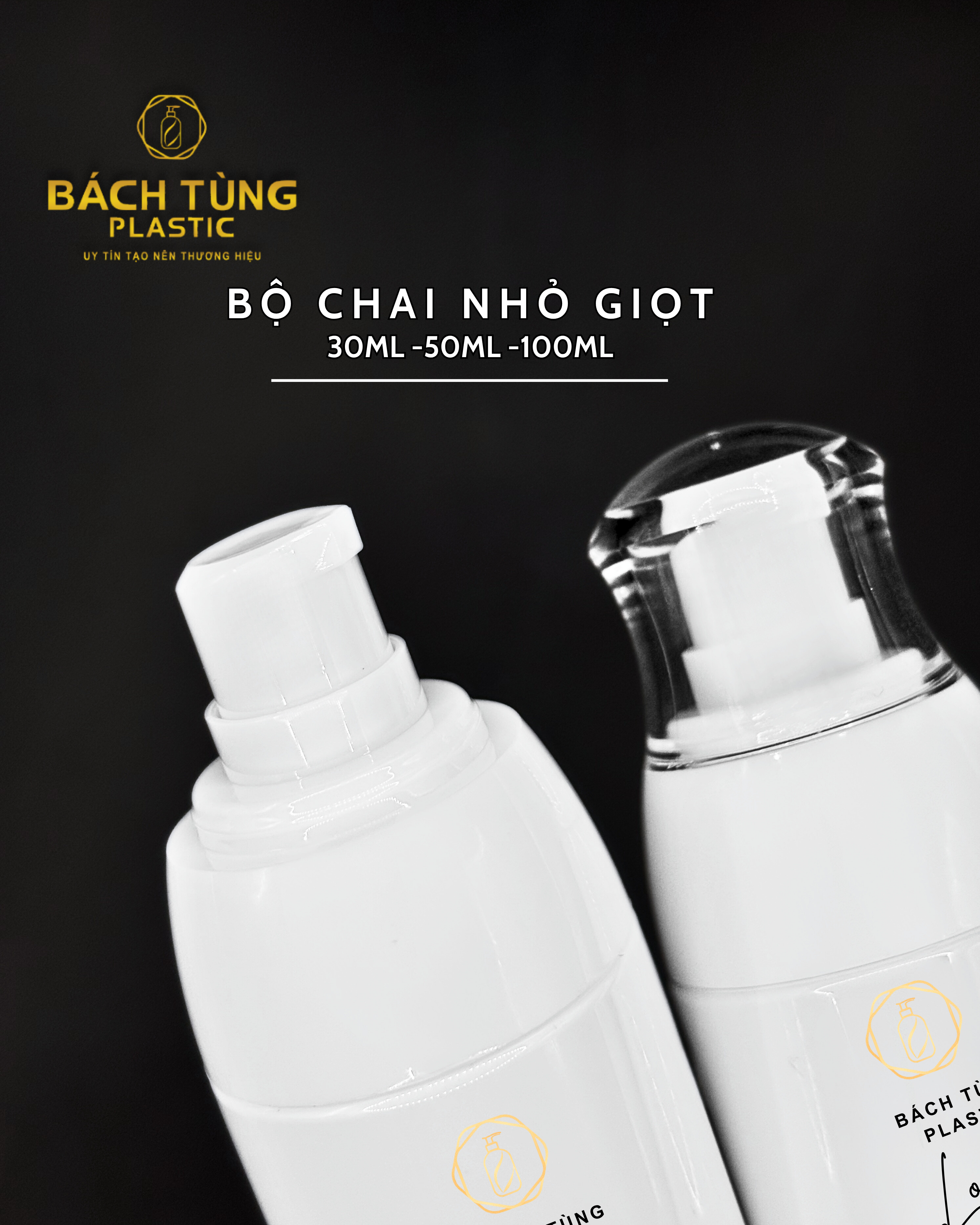 Bộ Chai Nhỏ Giọt 30ml - 50ml - 100ml Thân Trắng Sứ Nắp Trong