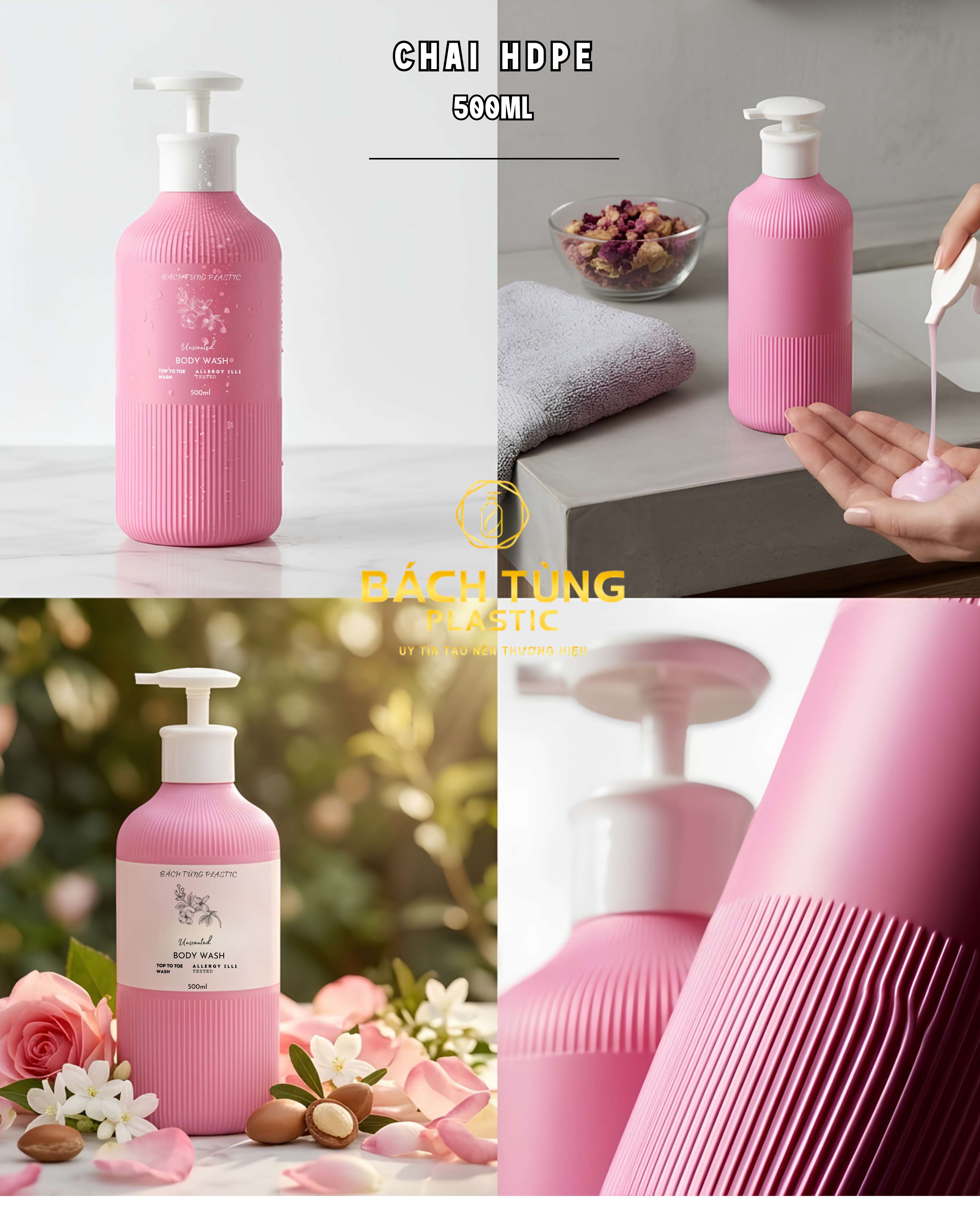 CHAI HDPE 500ML SỌC 2 ĐẦU MÀU HỒNG