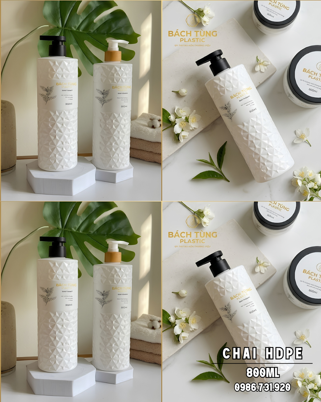 Chai HDPE Dáng Tròn 800ml – Màu Trắng – Cổ FI33