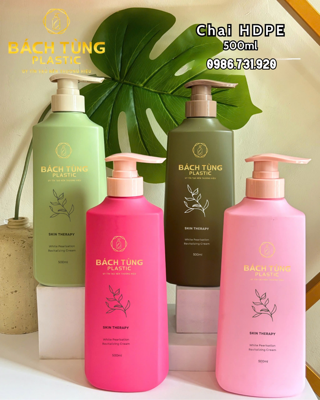 CHAI HDPE DÁNG VUÔNG 500ML – HỒNG ĐẬM, HỒNG NHẠT, XANH LÁ & XANH ĐẬM