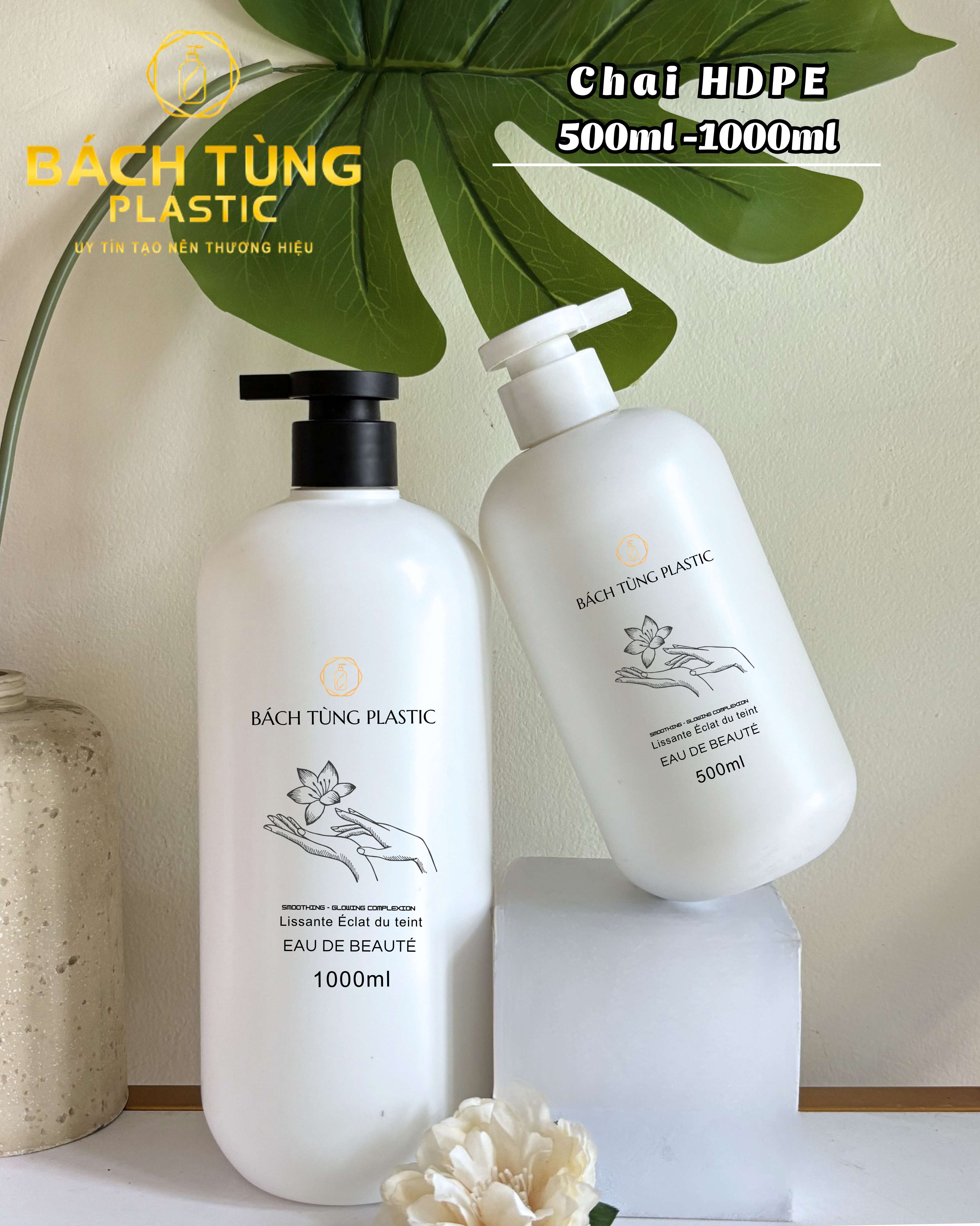 CHAI HDPE TRÒN 500ML & 1000ML – MÀU TRẮNG SỨ