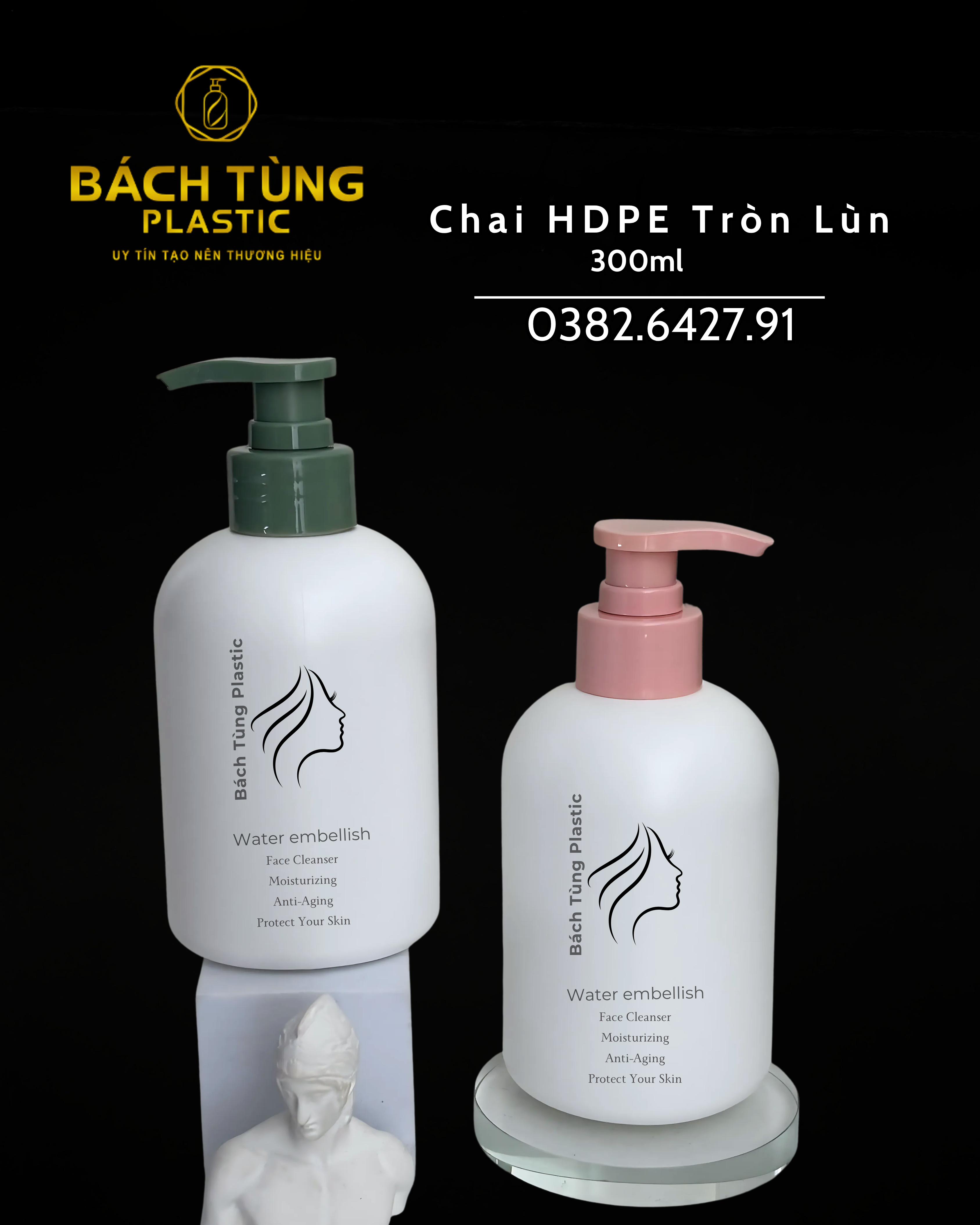 CHAI HDPE DÁNG TRÒN LÙN MÀU TRẮNG SỮA – FI28 KẾT HỢP NẮP NHẤN XANH LÁ/HỒNG PHẤN