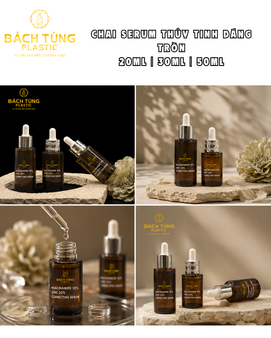 BỘ CHAI SERUM THỦY TINH MÀU NÂU