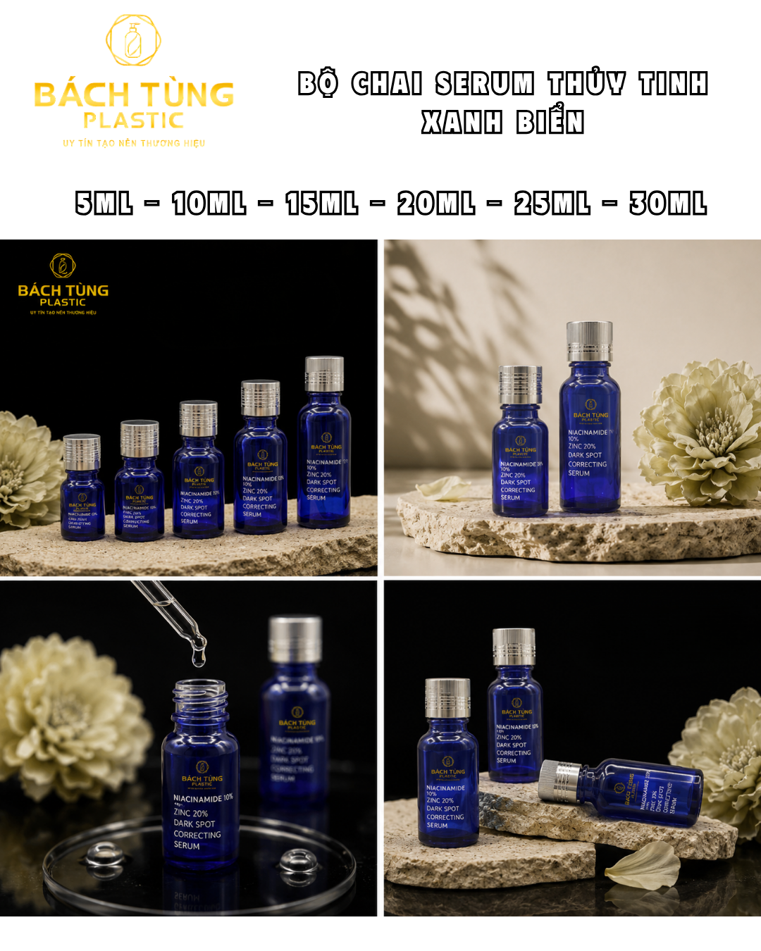 BỘ CHAI SERUM THỦY TINH XANH BIỂN