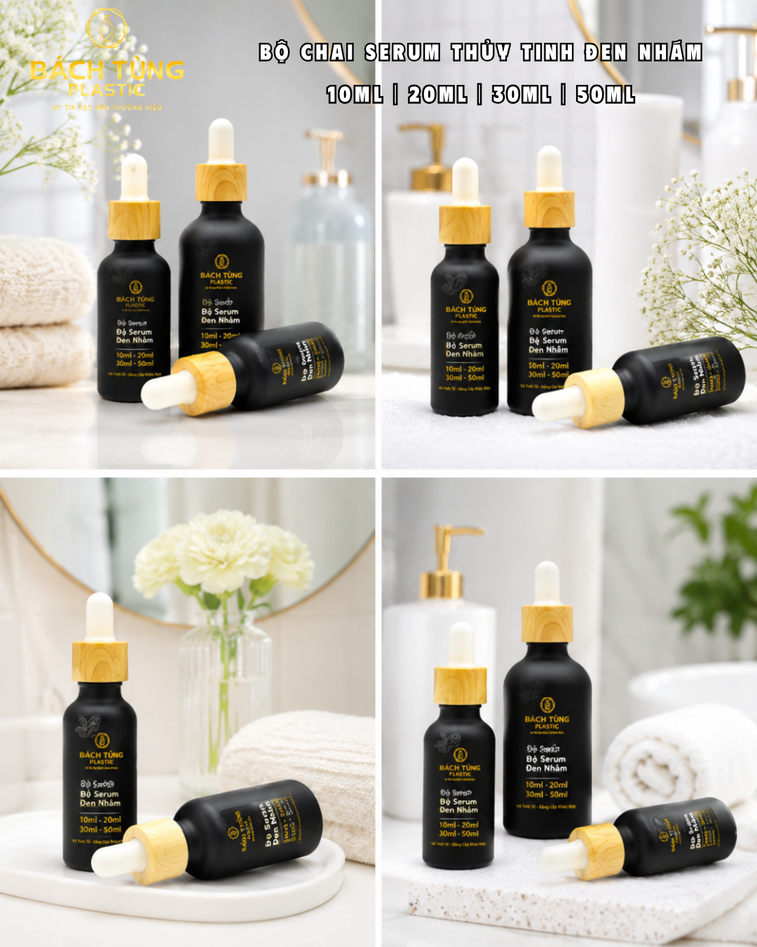 BỘ CHAI SERUM THỦY TINH ĐEN NHÁM