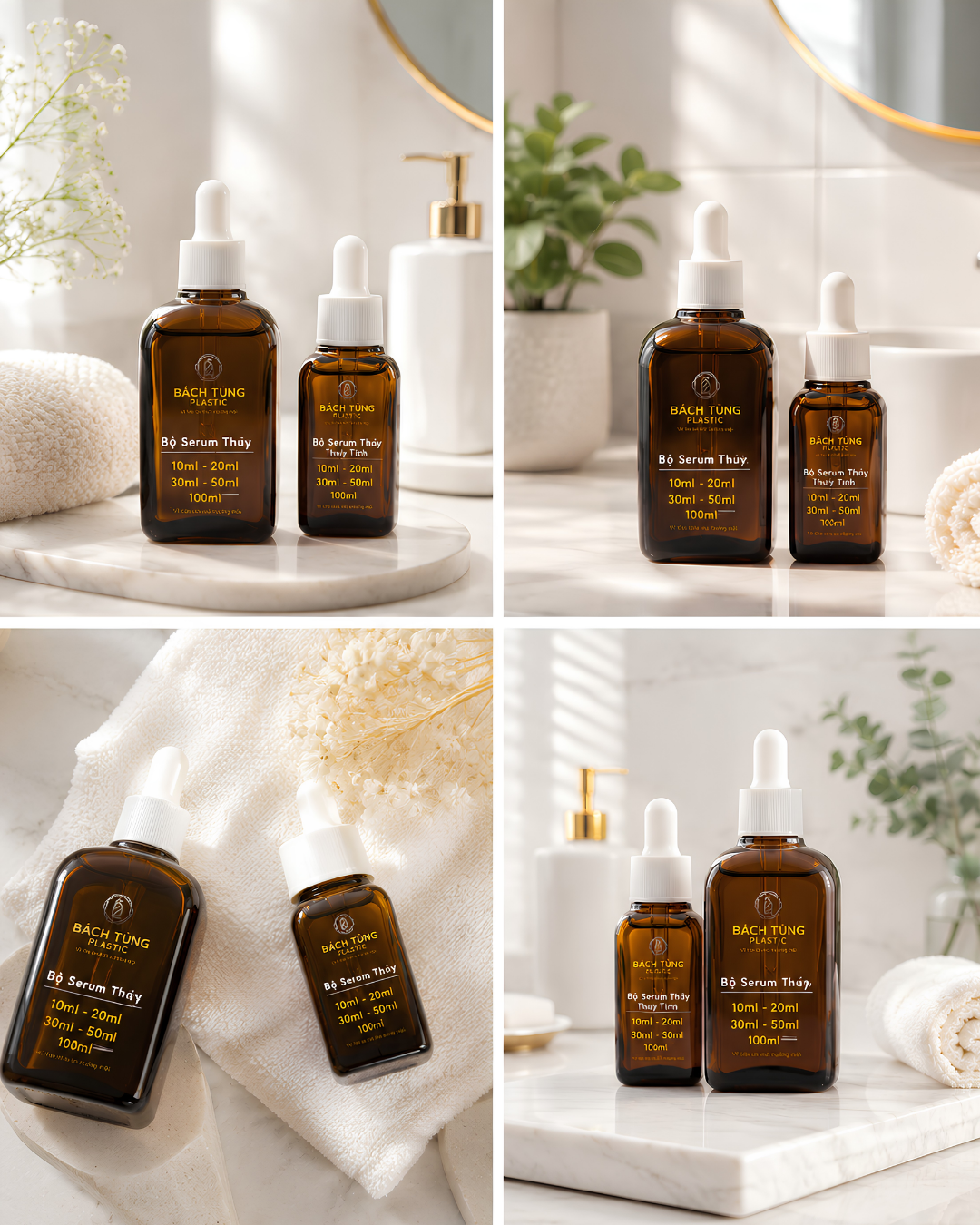 BỘ CHAI SERUM THỦY TINH VUÔNG MÀU NÂU