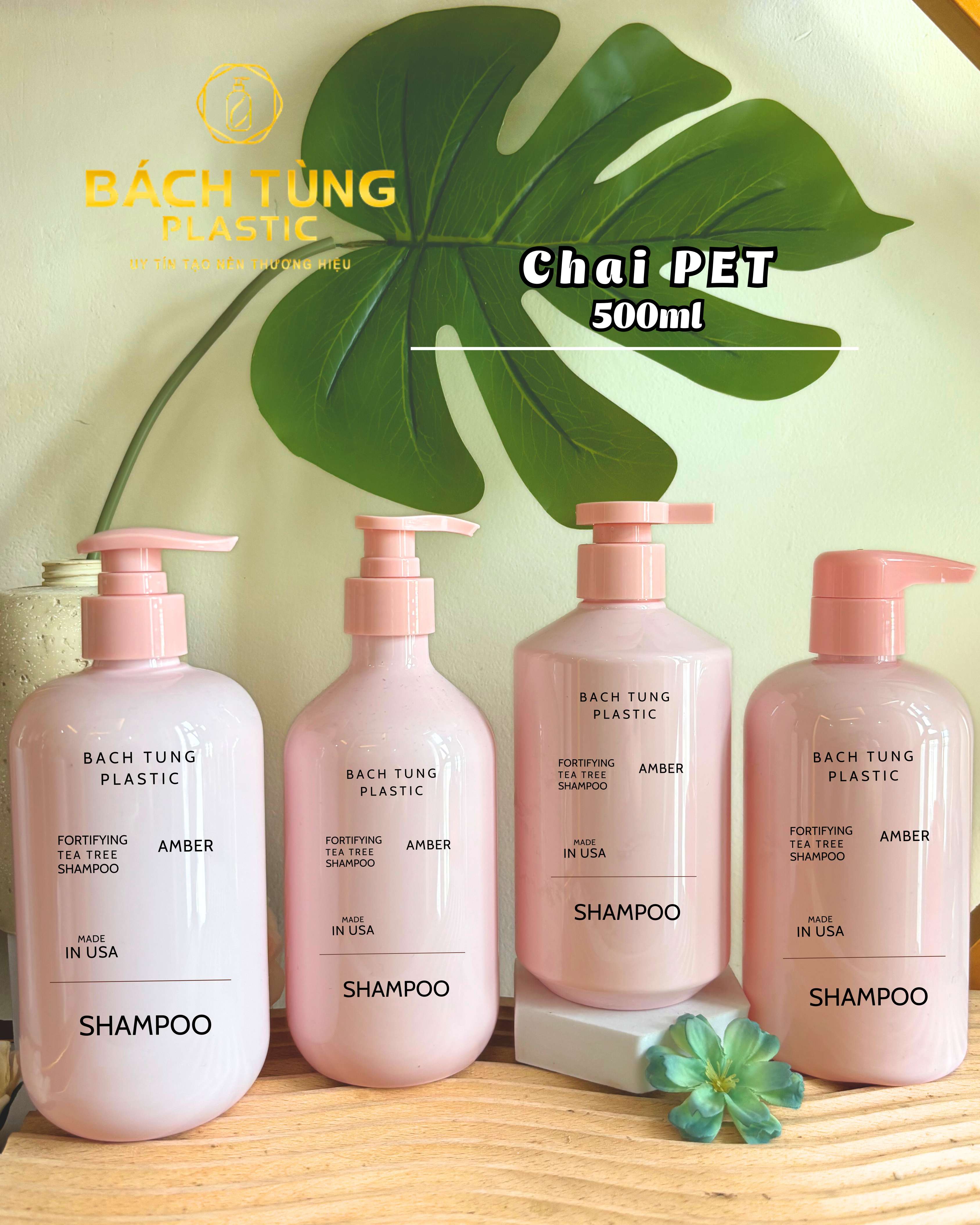 CHAI PET 500ML – NHIỀU DÁNG – MÀU HỒNG – KẾT HỢP VÒI NHẤN FI28 | BÁCH TÙNG