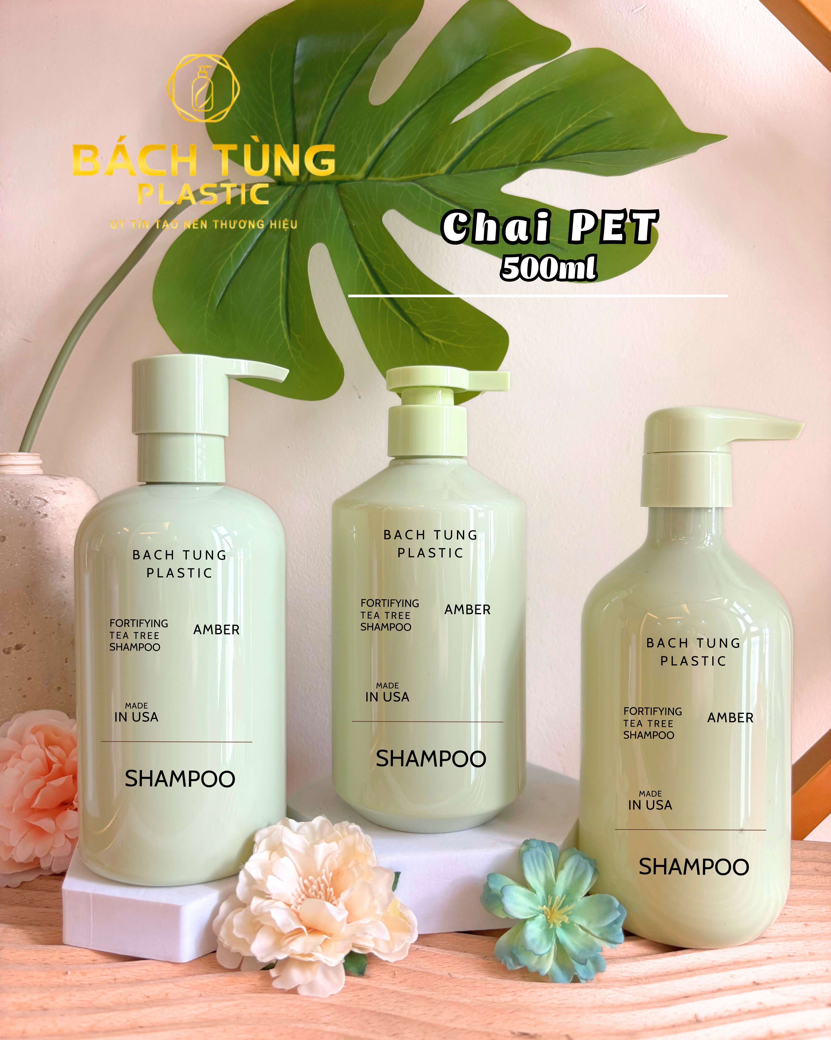 CHAI PET 500ML – NHIỀU DÁNG – MÀU XANH MINT – KẾT HỢP VÒI NHẤN FI28 | BÁCH TÙNG