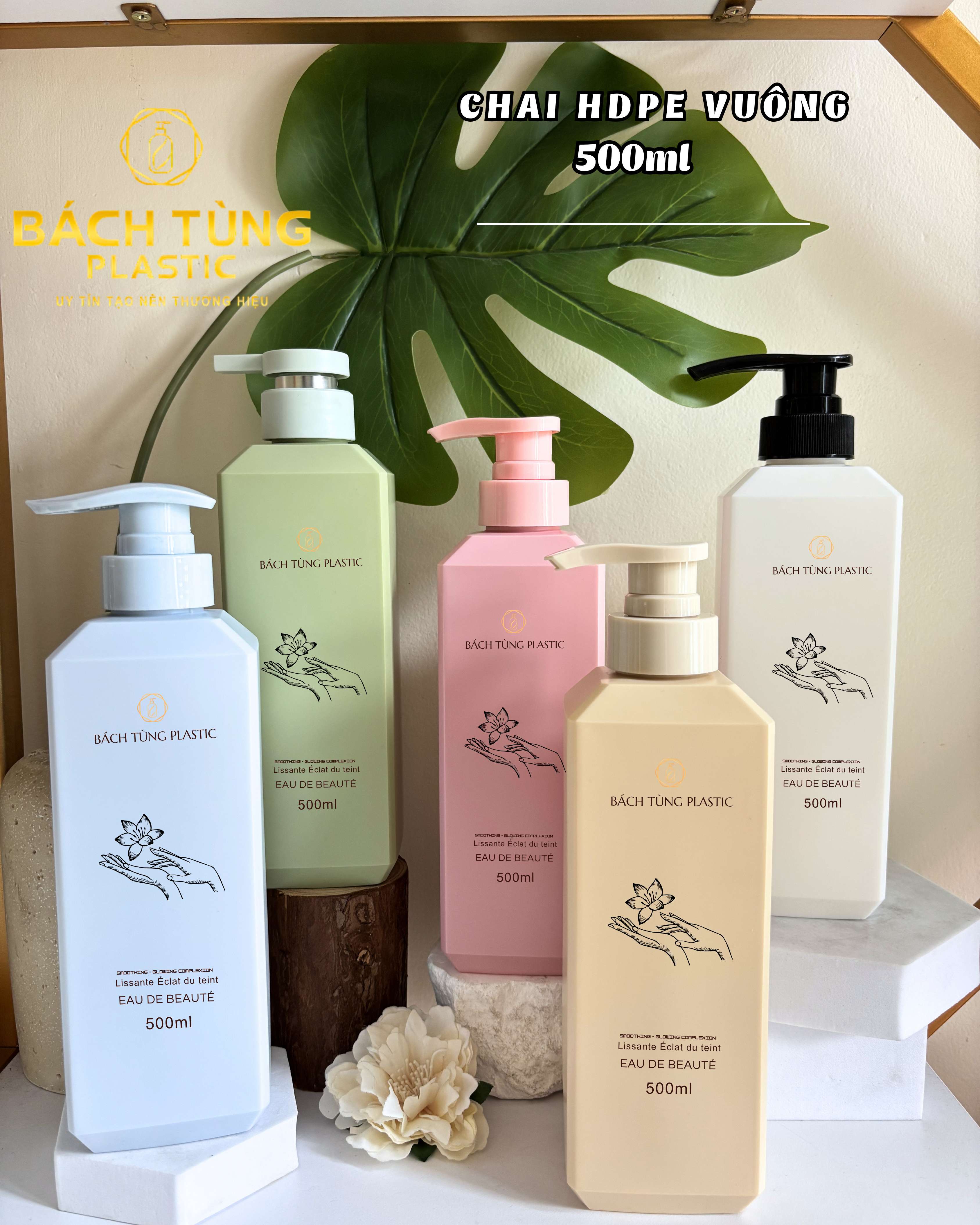 CHAI HDPE VUÔNG 500ML – CHẠY MÀU THEO YÊU CẦU, CỔ FI33