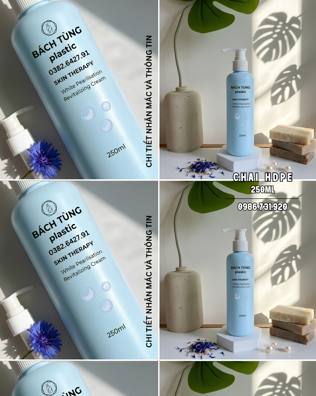 Chai HDPE Dáng Tròn Dài 250ml – Màu Xanh Baby Blue – Cổ FI24