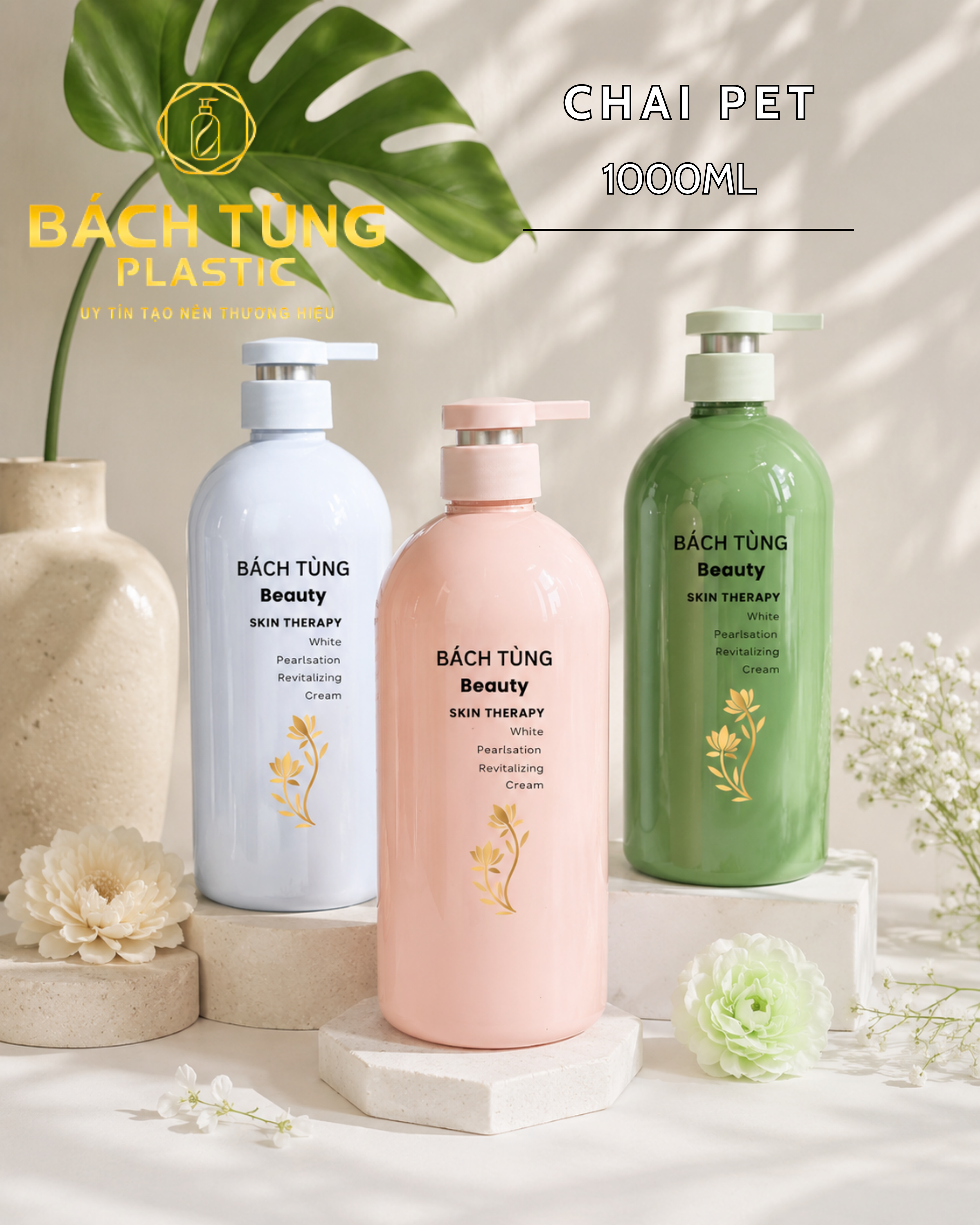 CHAI PET TRÒN LÙN 1000ML – CHẠY MÀU THEO YÊU CẦU
