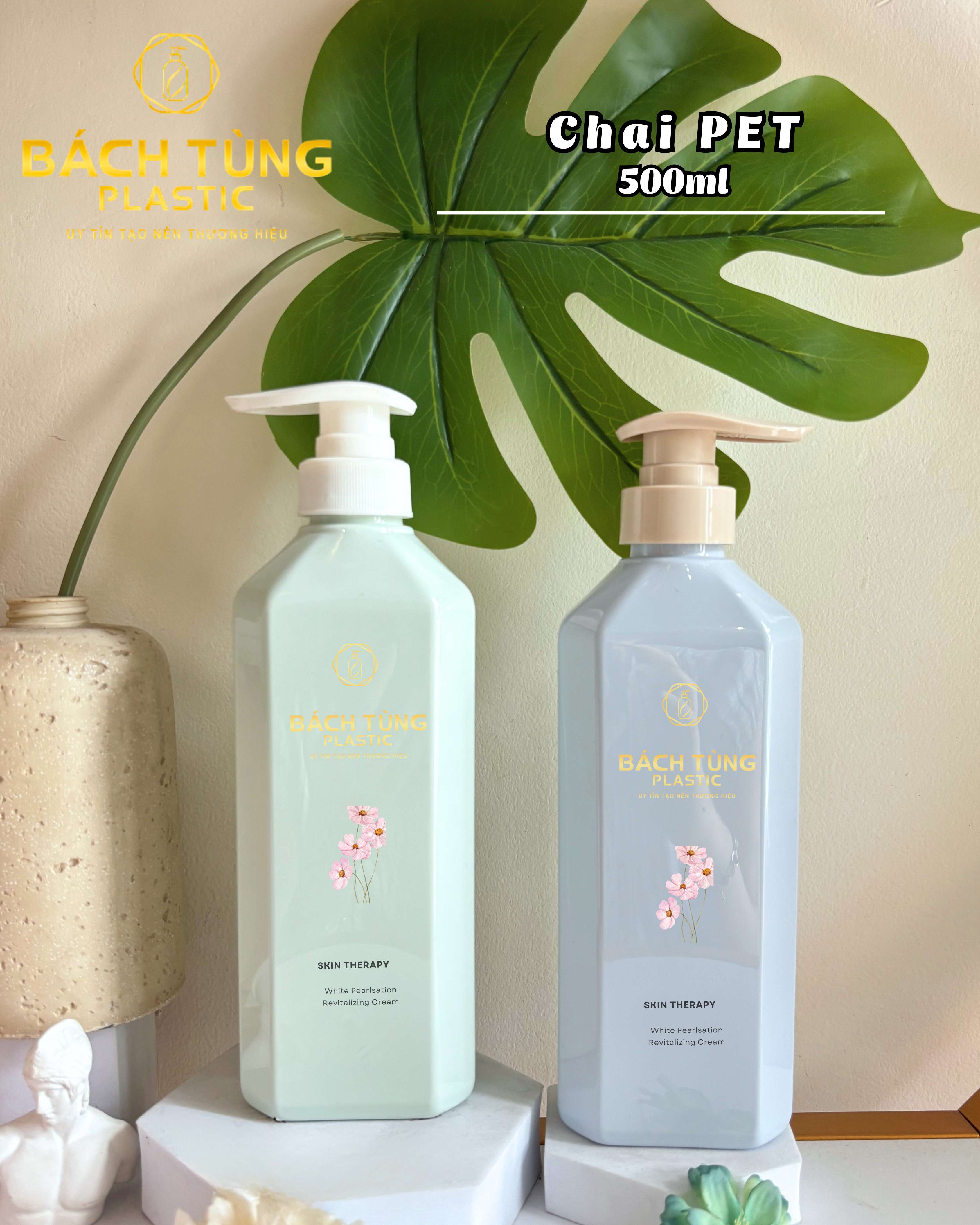 CHAI PET THÂN VUÔNG 500ML – MÀU XANH MINT & XANH DƯƠNG