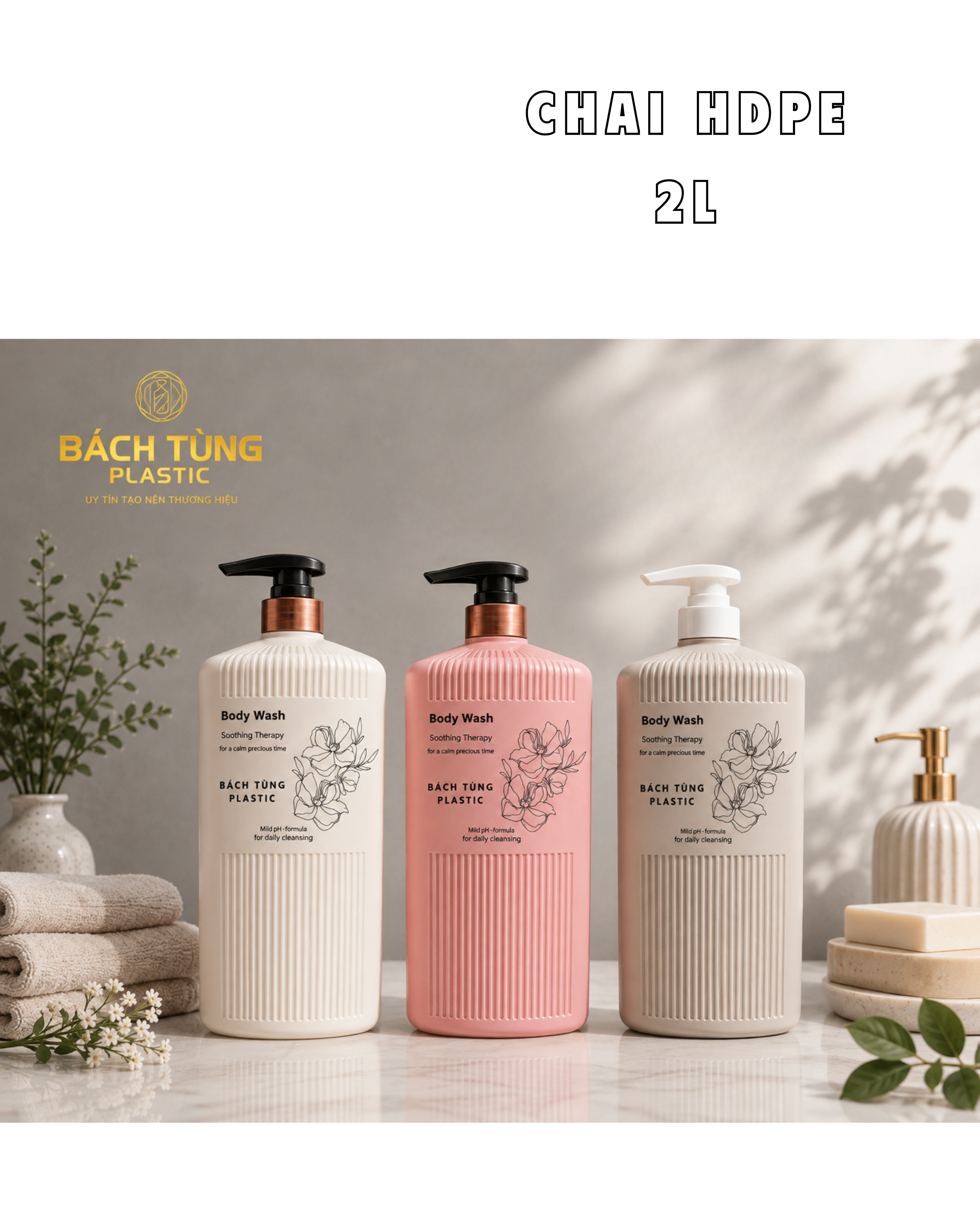 Chai HDPE Dáng Vuông Sọc