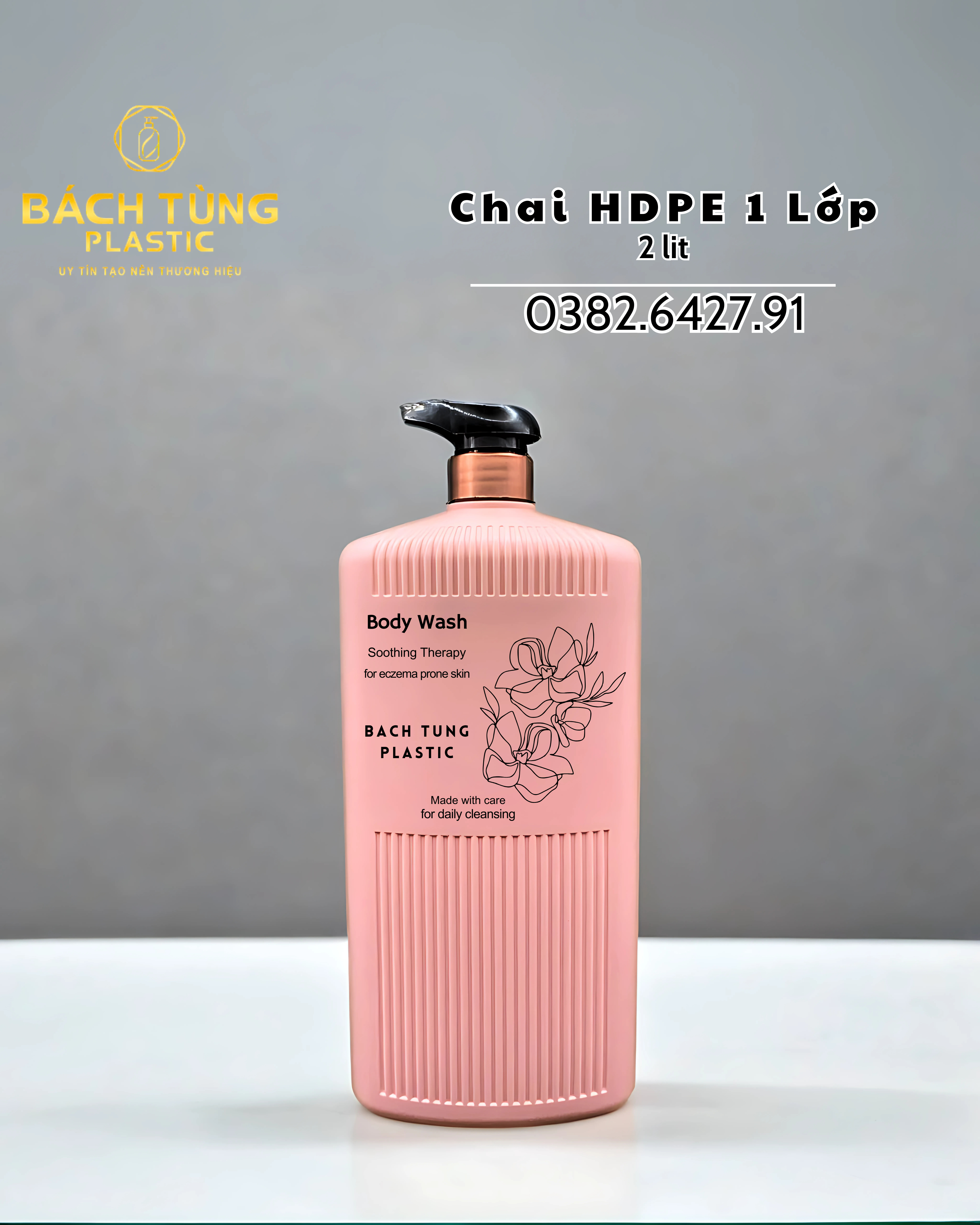 Chai HDPE Dáng Vuông Sọc – 2 Lít – Màu Hồng – 1 Lớp