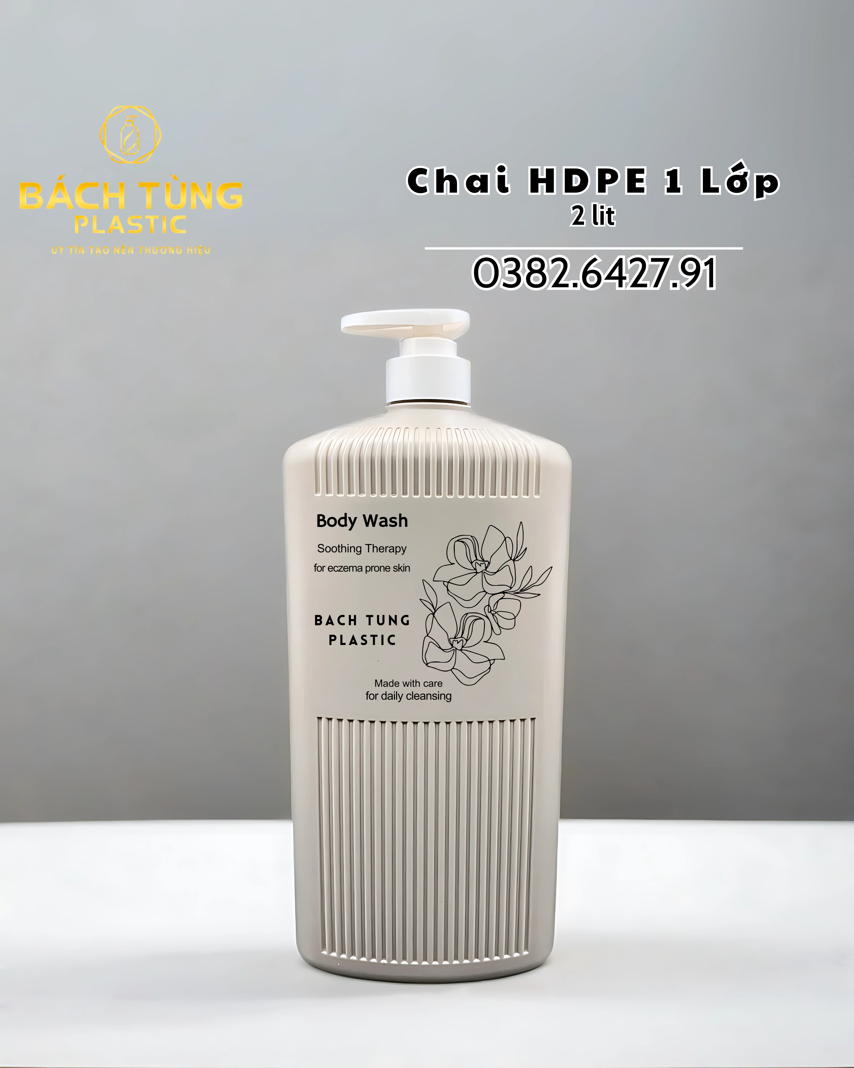Chai HDPE Dáng Vuông Sọc – 2 Lít – Màu Nâu – 1 Lớp