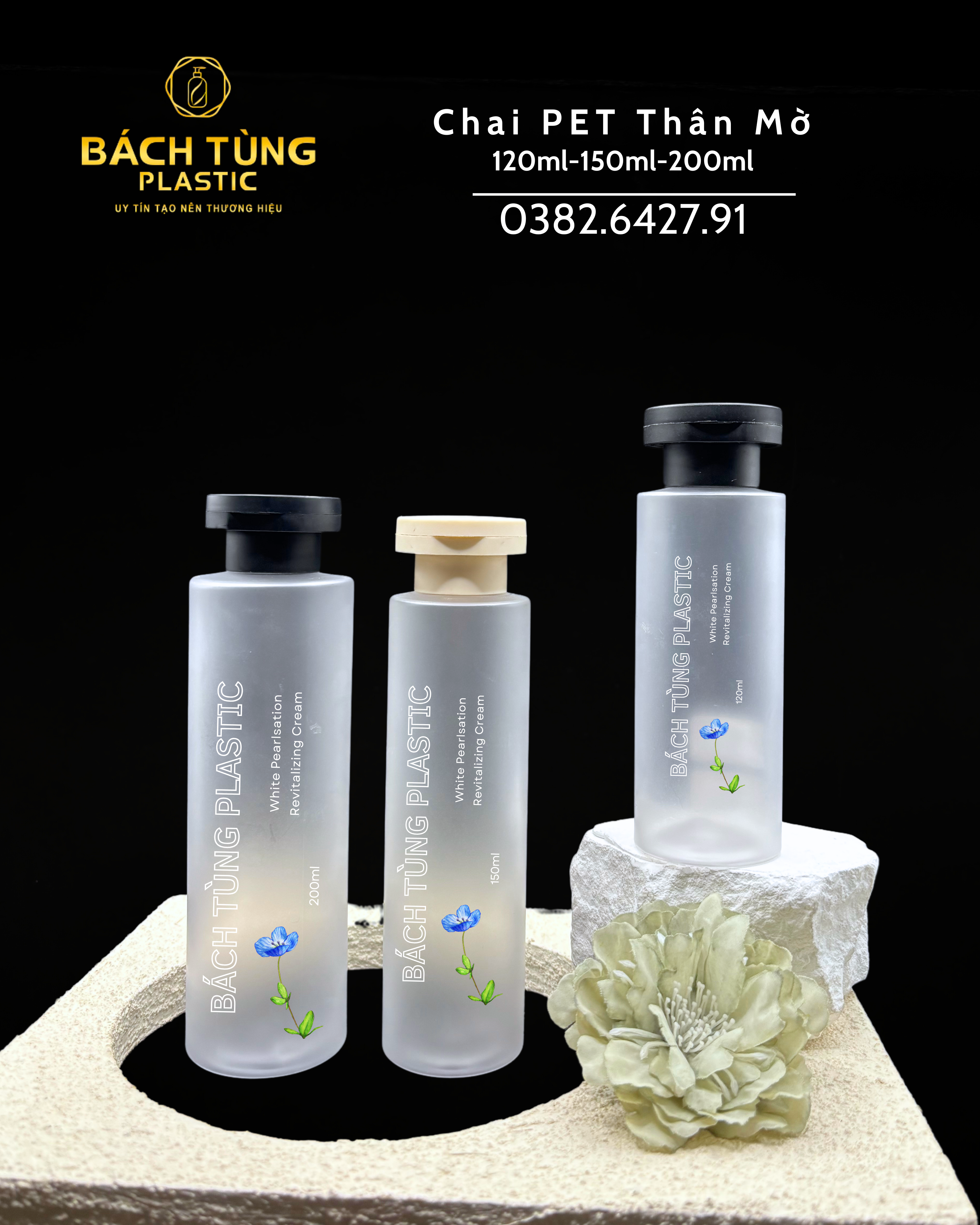 CHAI PET THÂN MỜ – PHỐI NẮP BẬT TRẮNG / ĐEN / BE MỜ