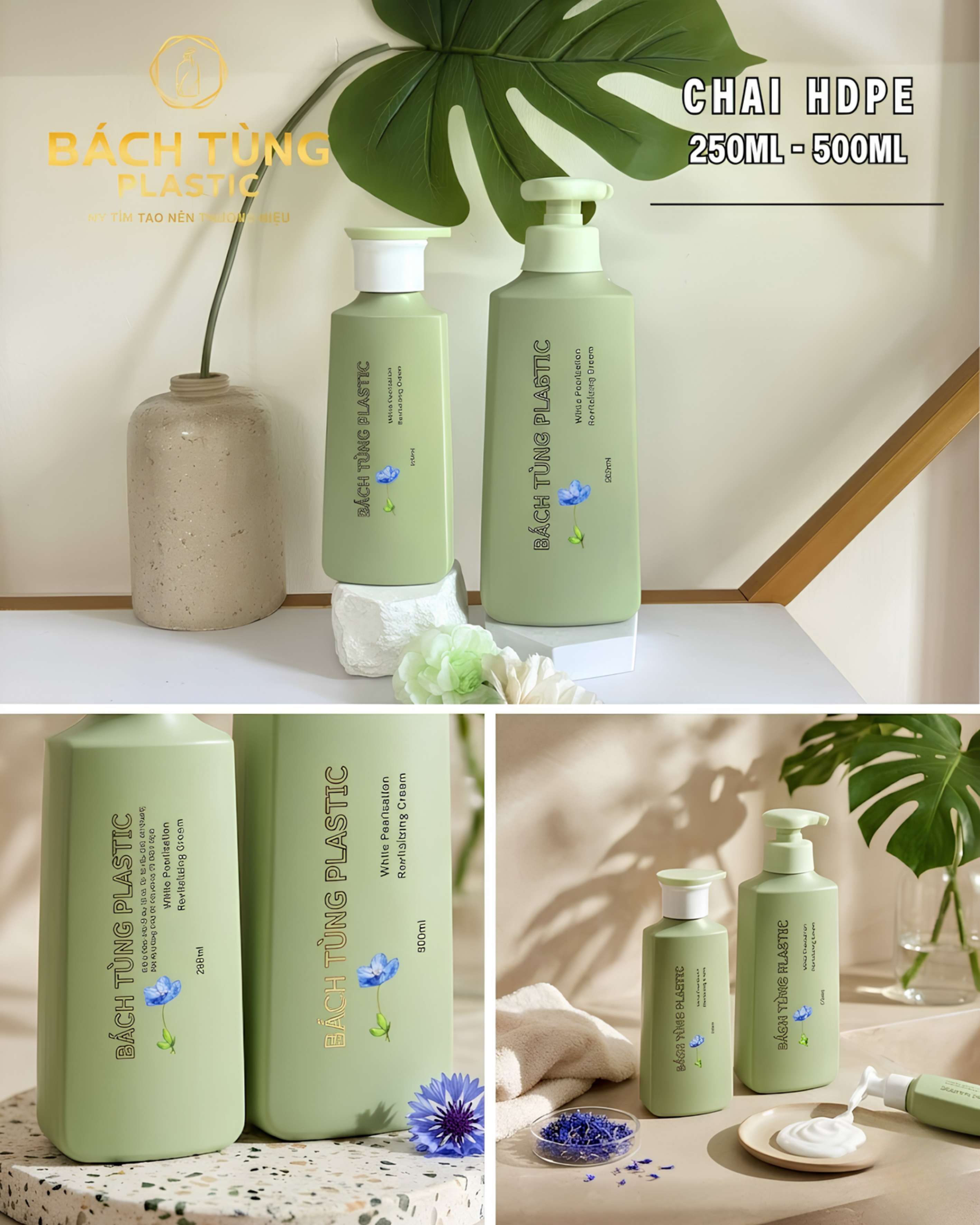 CHAI HDPE DÁNG TAM GIÁC 250ML – 500ML MÀU XANH MINT