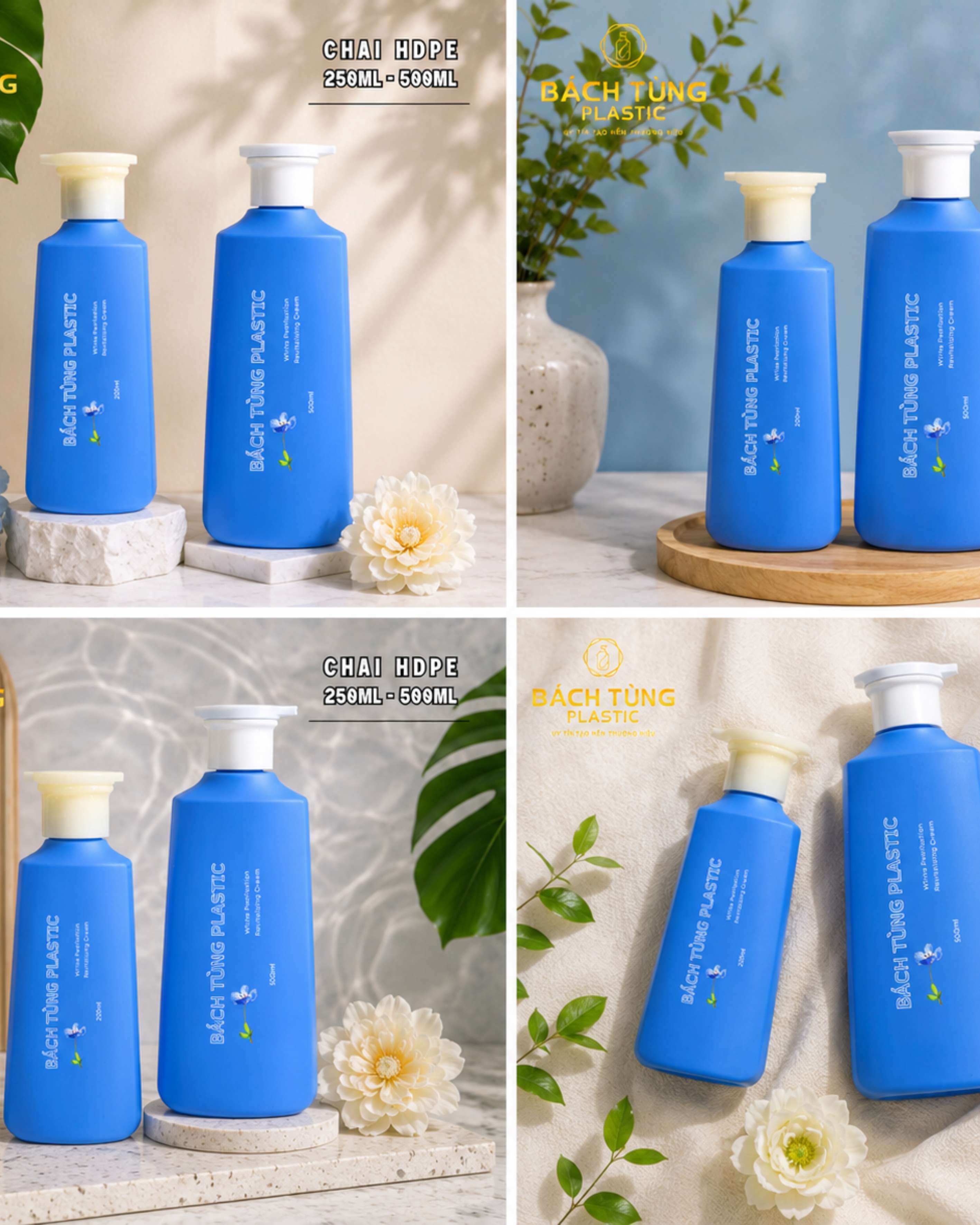 CHAI HDPE DÁNG TAM GIÁC 250ML – 500ML MÀU XANH DƯƠNG