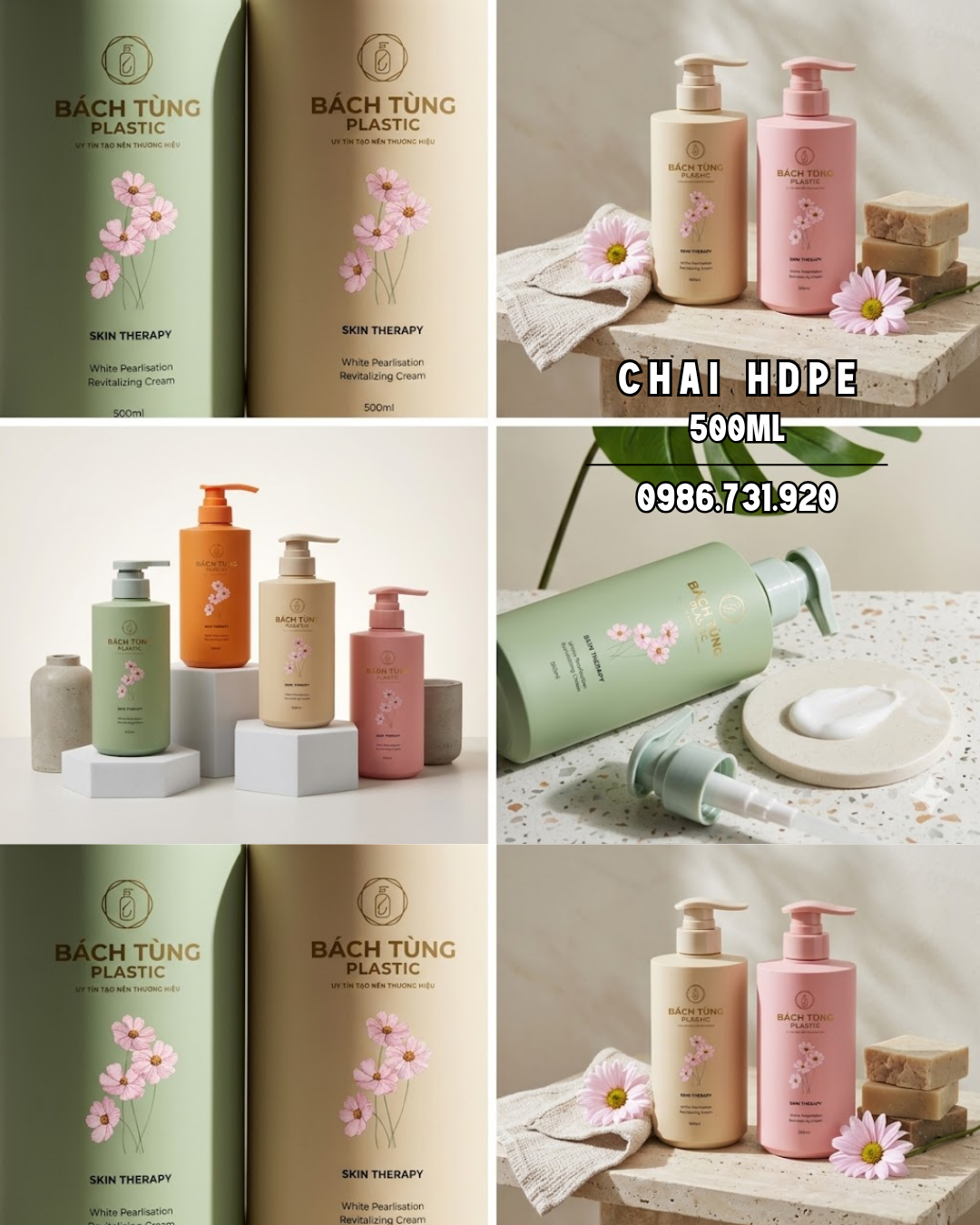 CHAI HDPE DÁNG TRÒN 500ML – 4 MÀU HỒNG, CAM, XANH LÁ, BE