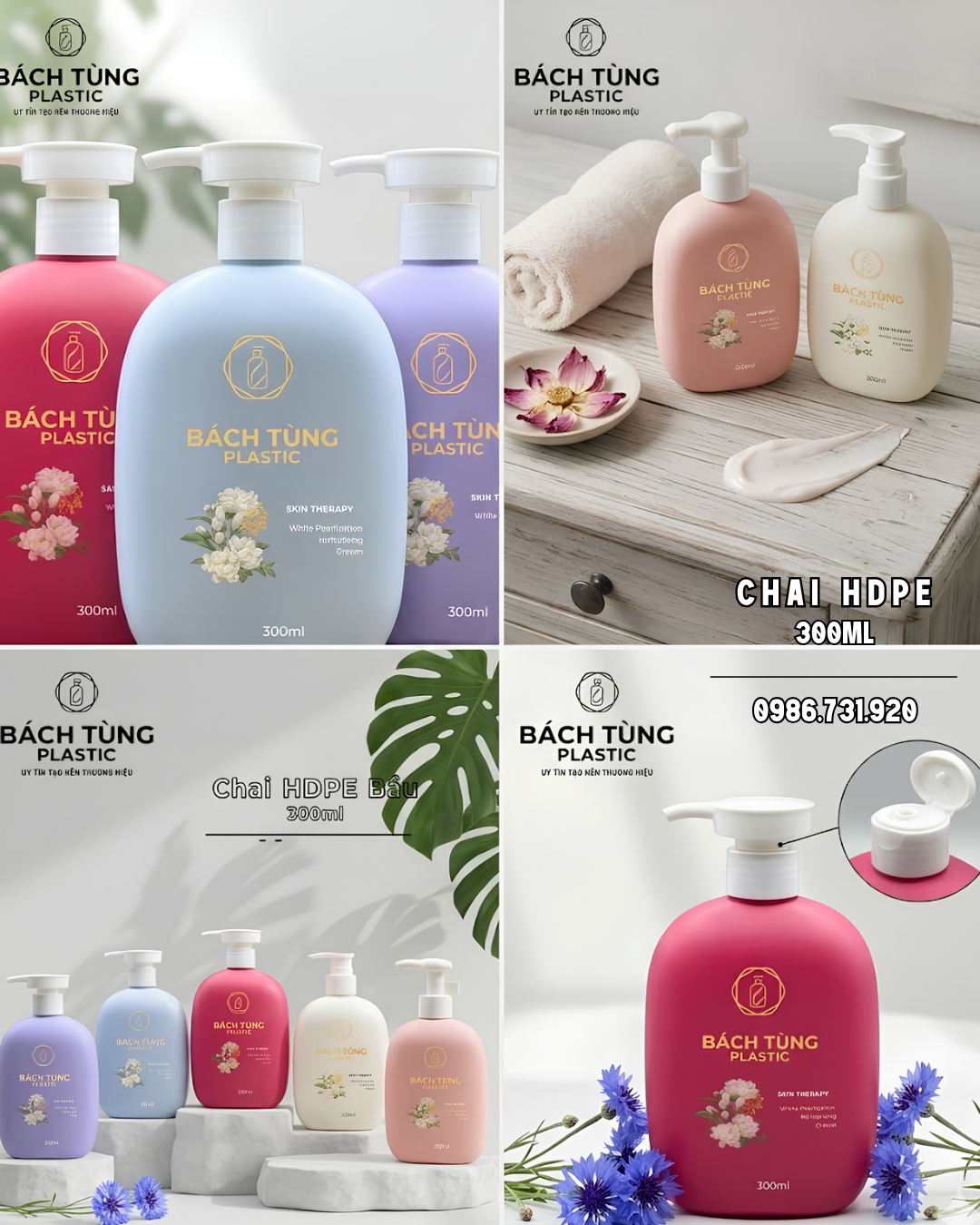 Chai Dáng Bầu HDPE 300ml – Nhiều Màu 