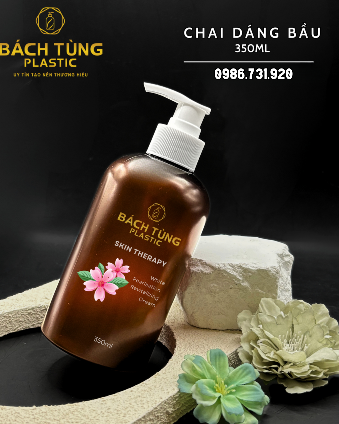 Chai PET - Dáng Bầu - 350ml - Màu Nâu Hổ Phách