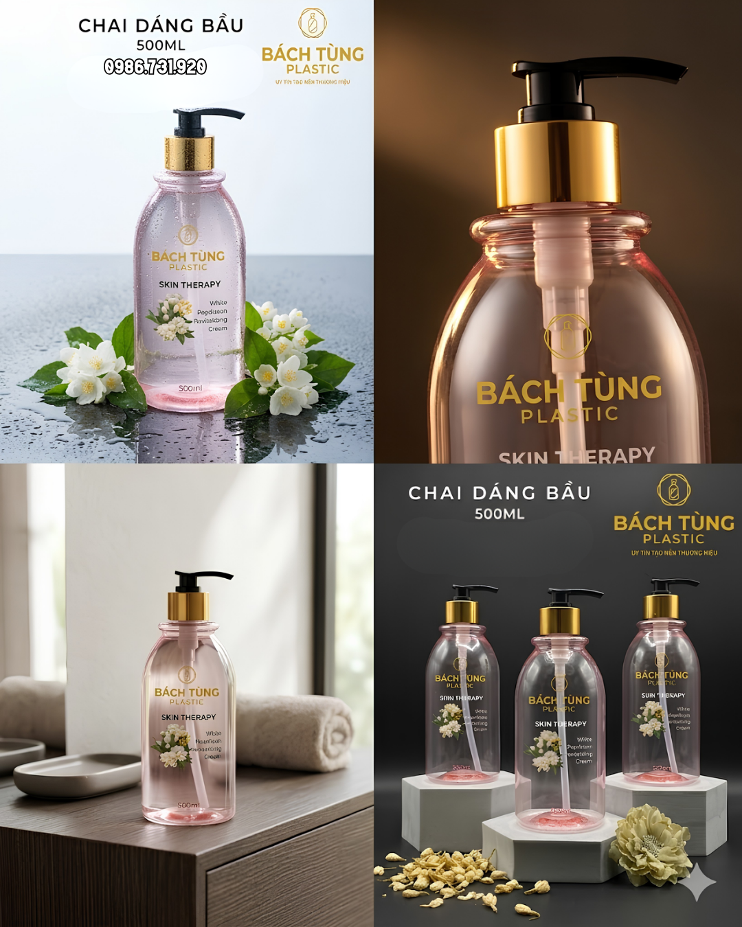 Chai PET Dáng Bầu Cổ Nhỏ - 500ml - Màu Hồng Trong Suốt