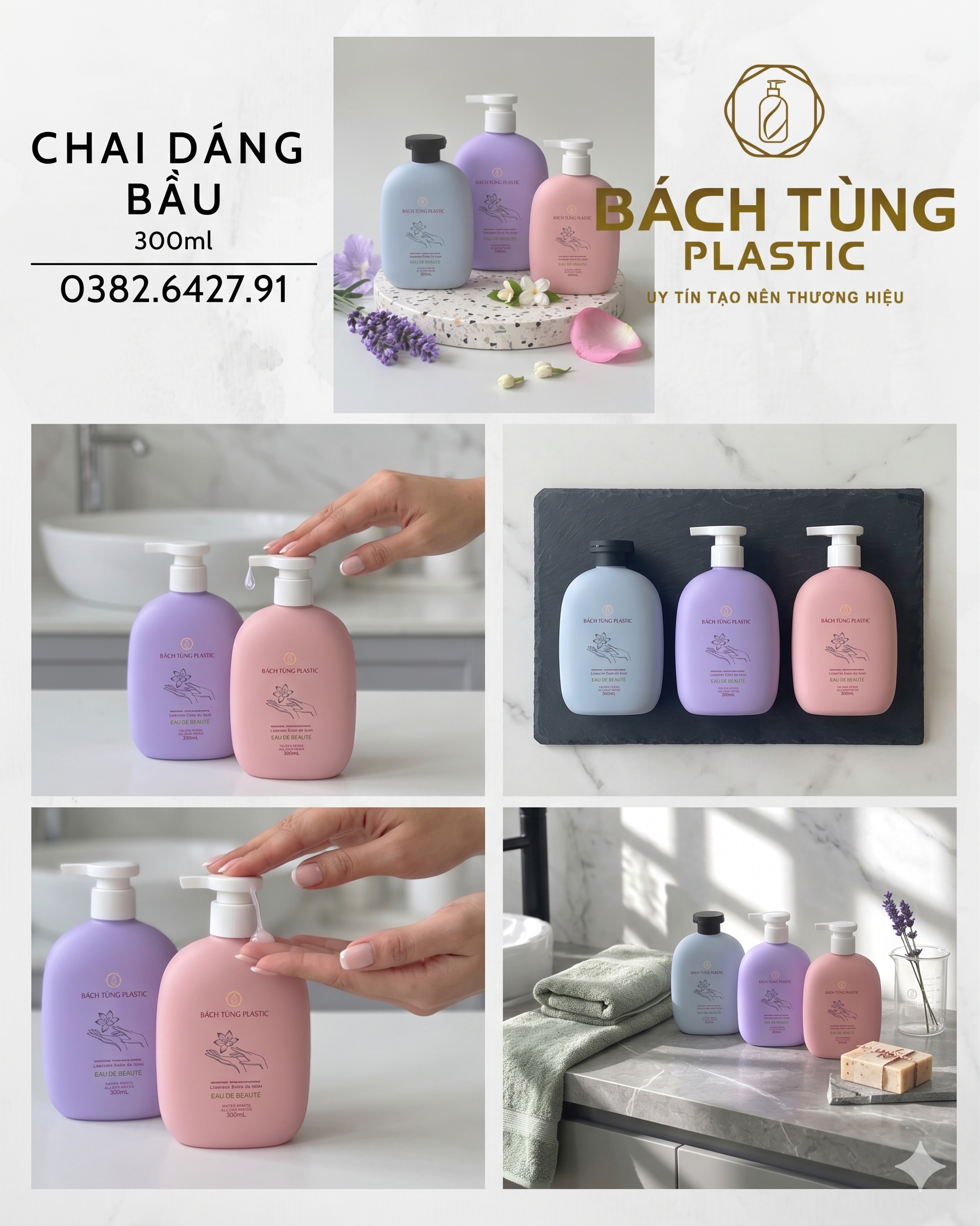 Chai HDPE Dáng Bầu Vuông - 300ml cổ nhỏ FI24