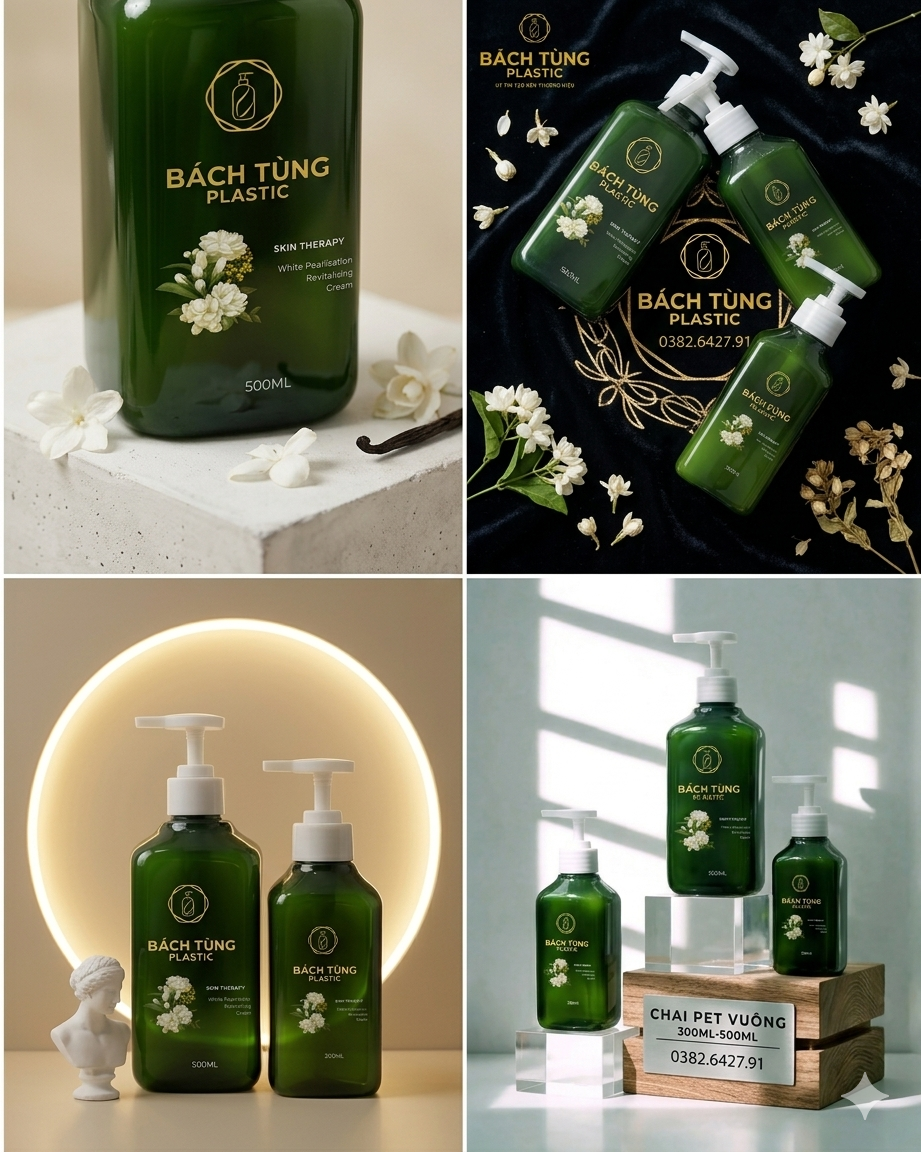 Chai PET Dáng Vuông – 300ml | 500ml – Màu Xanh Lá Đậm