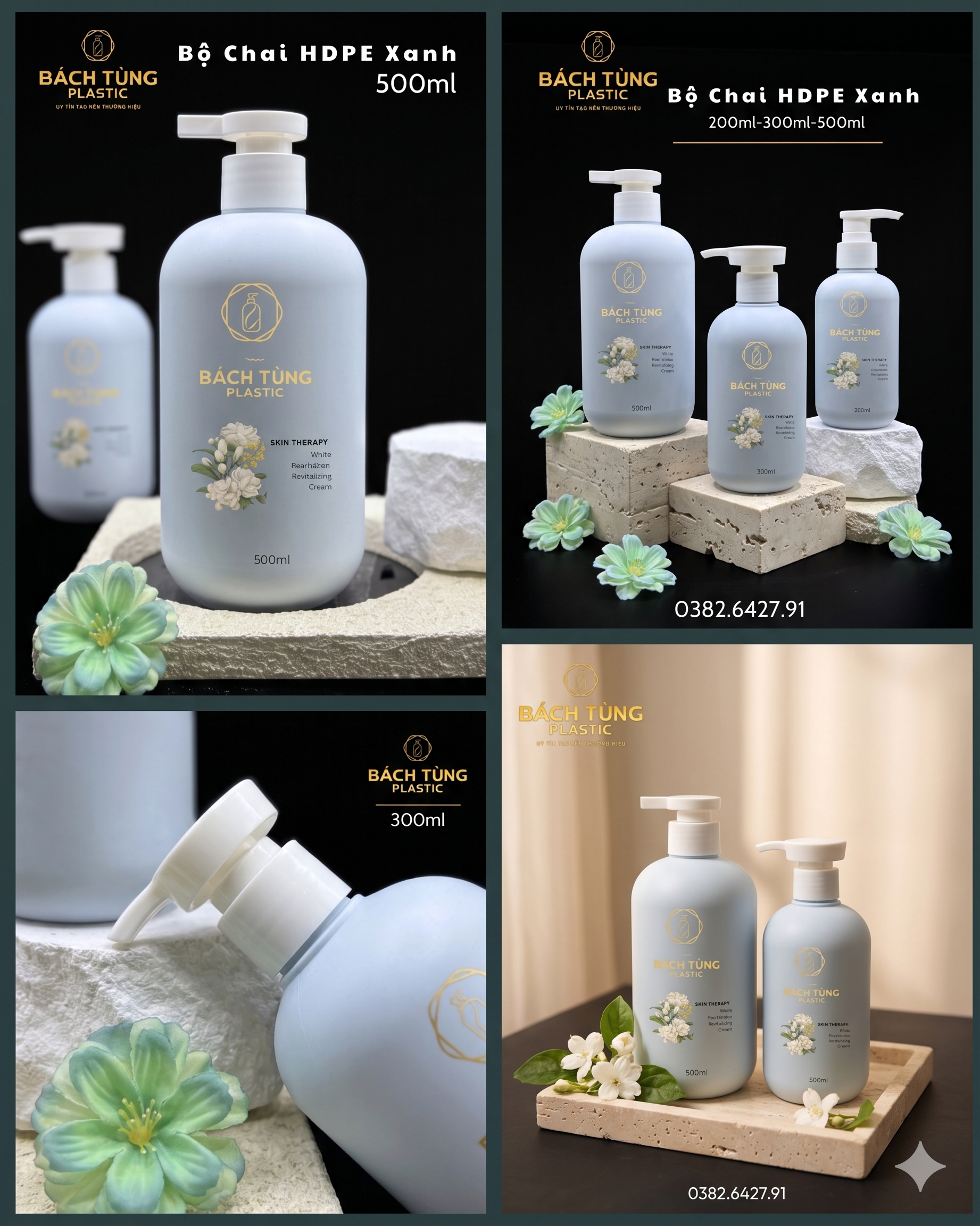 BỘ CHAI HDPE MÀU BABY BLUE – 200ML | 300ML | 500ML | CỔ FI28