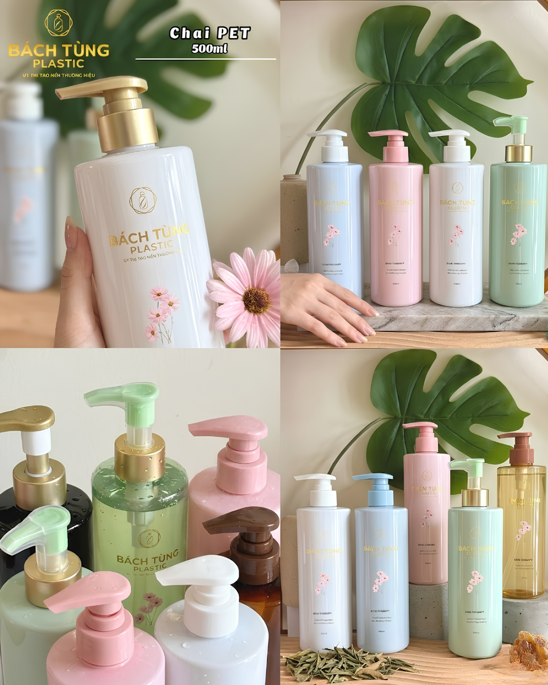 Chai PET dáng trụ 500ml chạy màu theo yêu cầu