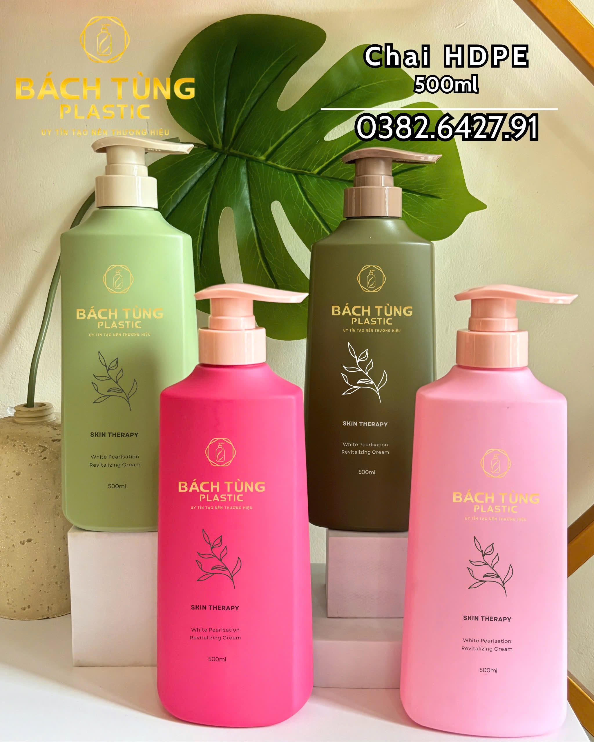 CHAI HDPE DÁNG VUÔNG 500ML – HỒNG ĐẬM, HỒNG NHẠT, XANH LÁ & XANH ĐẬM