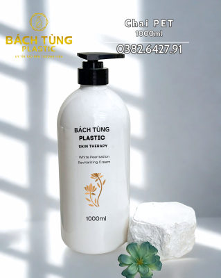 CHAI PET TRÒN VAI TRÒN 1000ML – MÀU TRẮNG – KẾT HỢP NHIỀU NẮP FI33