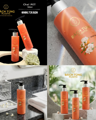 CHAI PET 150ML MÀU HỒNG NHẠT – KẾT HỢP VÒI NHẤN ĐEN KHOEN BẠC (Φ24)