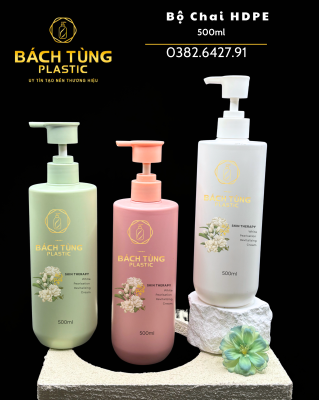 BỘ CHAI PET TRÒN DÀI 500ML – TRẮNG | HỒNG | XANH – NẮP ĐỒNG BỘ