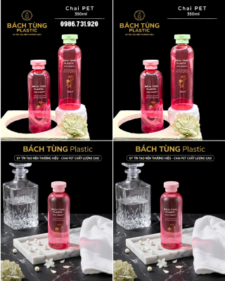 CHAI PET 350ML MÀU HỒNG – NẮP HỒNG / NẮP XANH