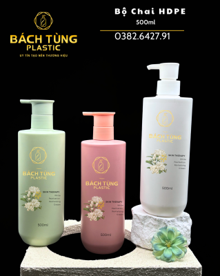 BỘ CHAI PET TRÒN DÀI 500ML – TRẮNG | HỒNG | XANH – NẮP ĐỒNG BỘ