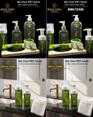 Bộ sản phẩm chai PET màu xanh mint