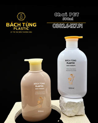 BỘ CHAI PET DÁNG BẦU – MÀU TRẮNG & BE | KẾT HỢP NẮP TRÒN VÀNG & BE