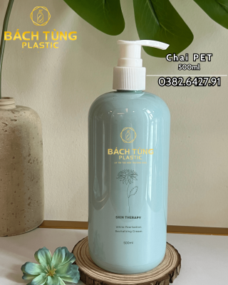 CHAI PET DÁNG TRÒN 500ML – MÀU XANH XÁM, KẾT HỢP VÒI NHẤN FI28