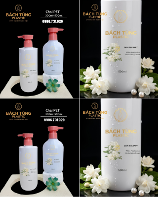 CHAI PET DÁNG TRỤ & DÁNG BẦU 300ML – 500ML, MÀU TRẮNG ĐỤC, KẾT HỢP VÒI NHẤN HỒNG